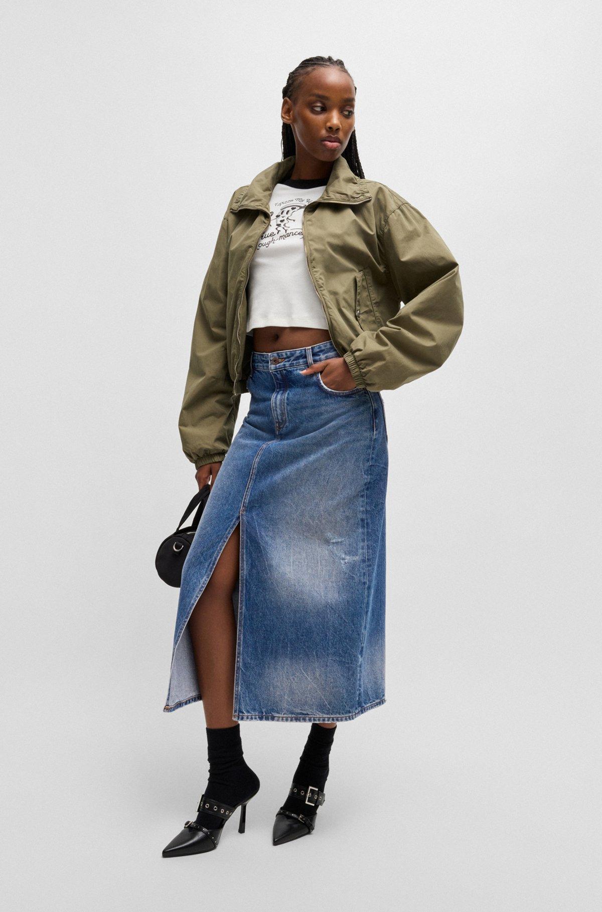 Denim midi skirt with front slit Product Image