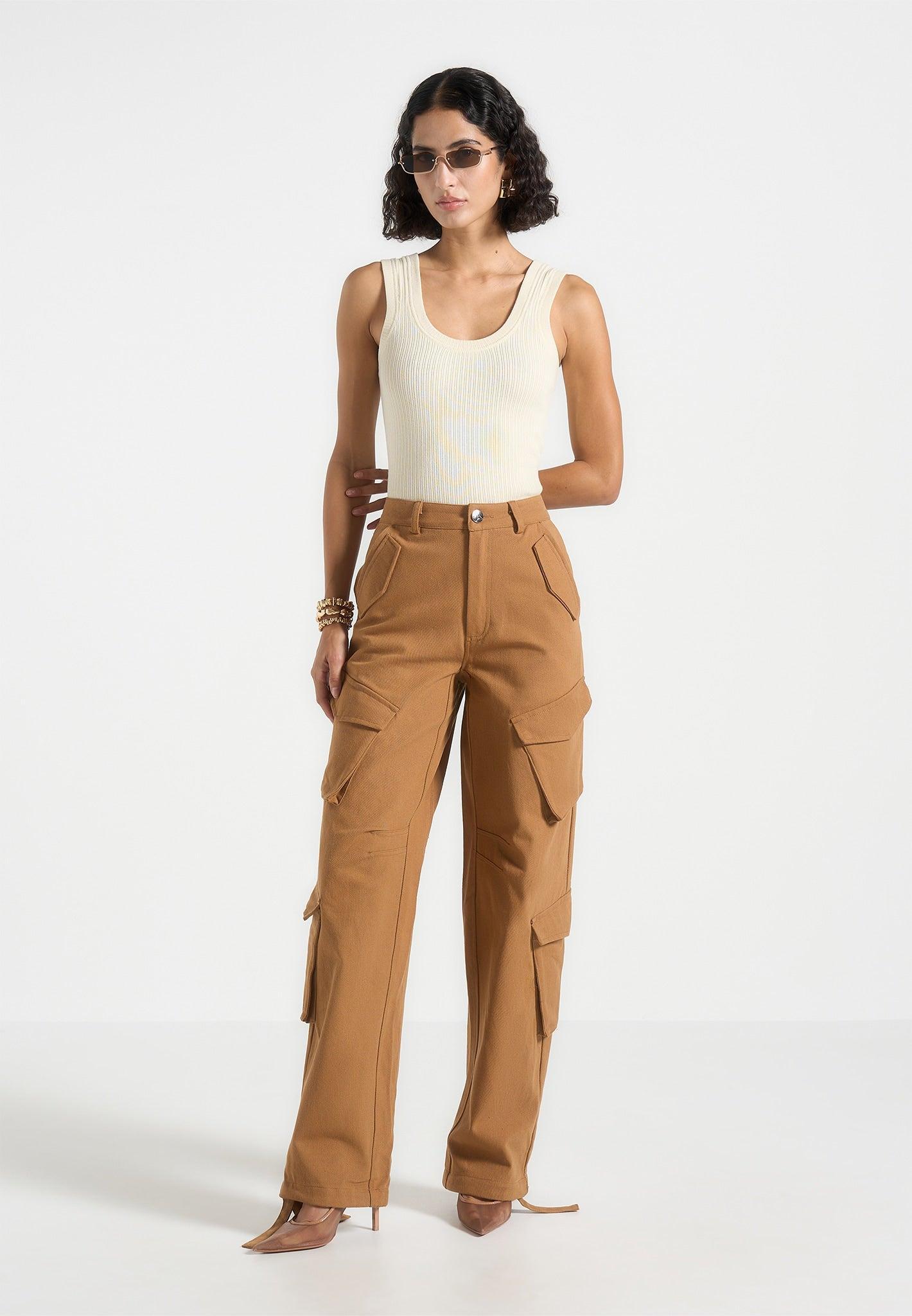 Anne - High Waisted Cargo Pants - Tan Female Product Image