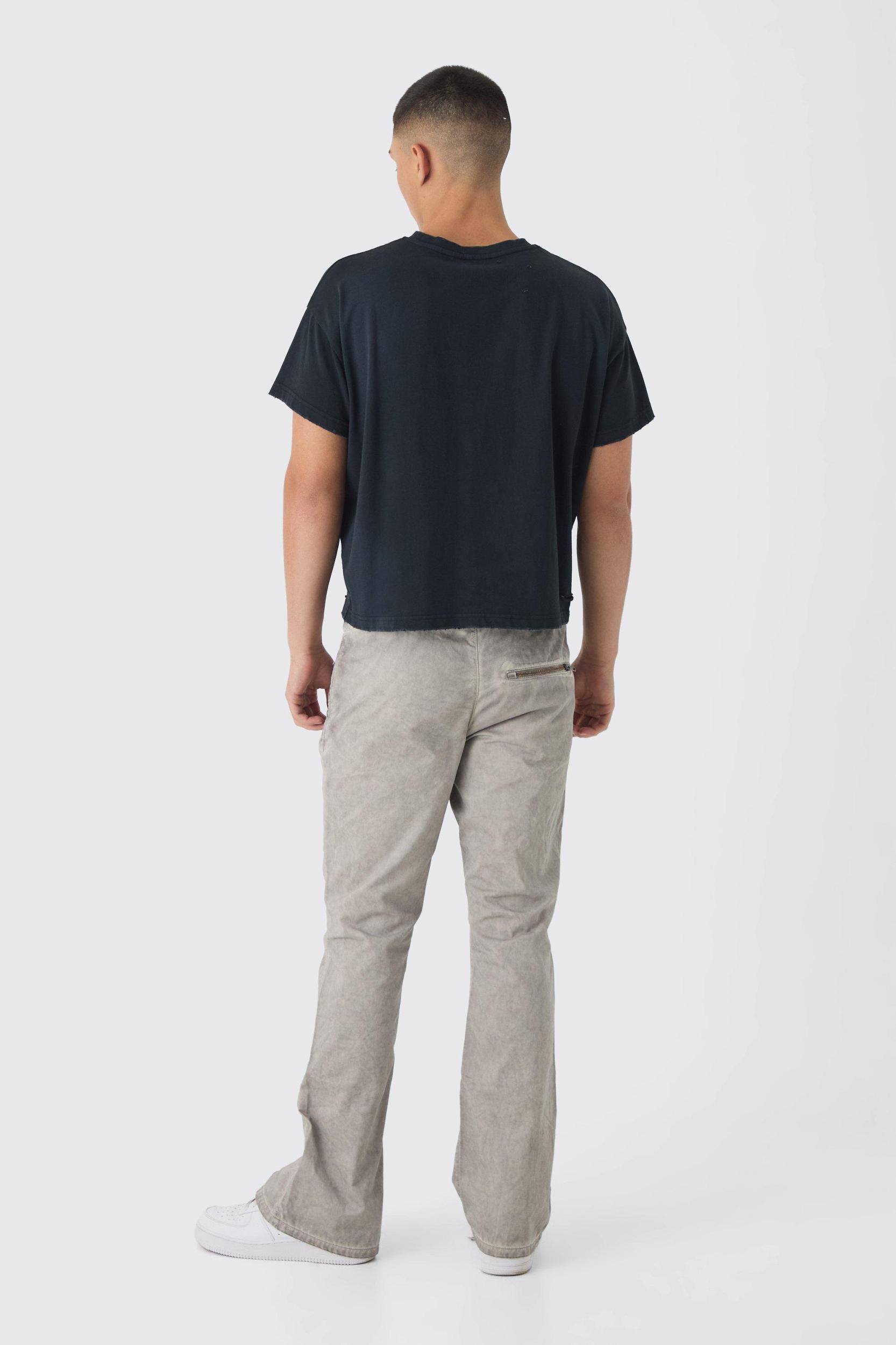 Elasticated Waist Slim Flare Oil Wash Zip Hem Pants | boohooMAN USA Product Image