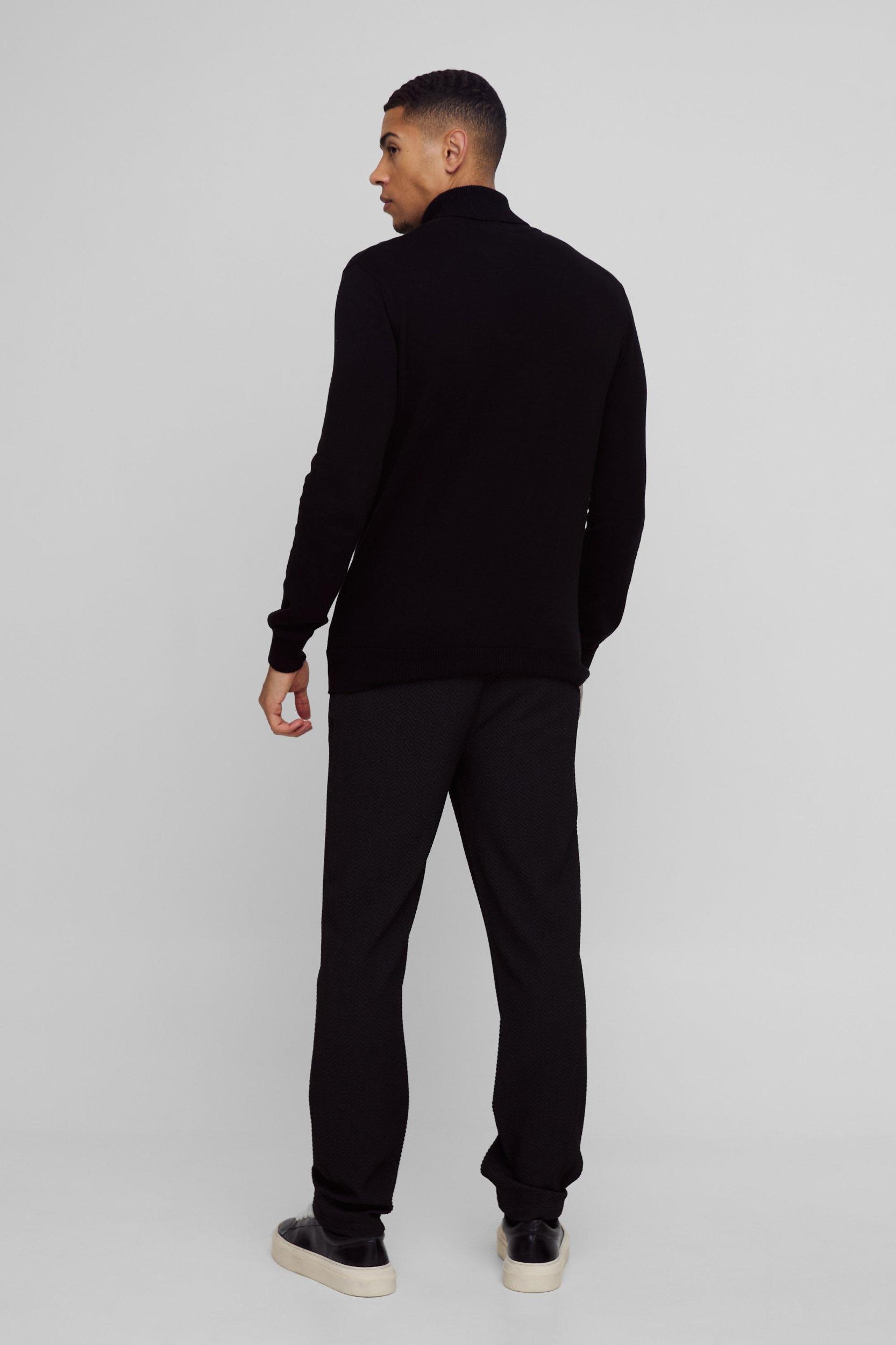 Half Elastic Waistband Stretch Herringbone Tailored Straight Pants | boohooMAN USA Product Image