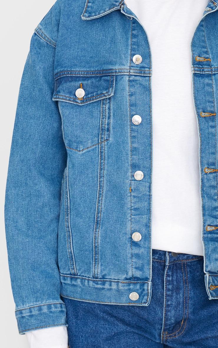 Mid Blue Wash Oversized Boyfriend Denim Jacket Product Image