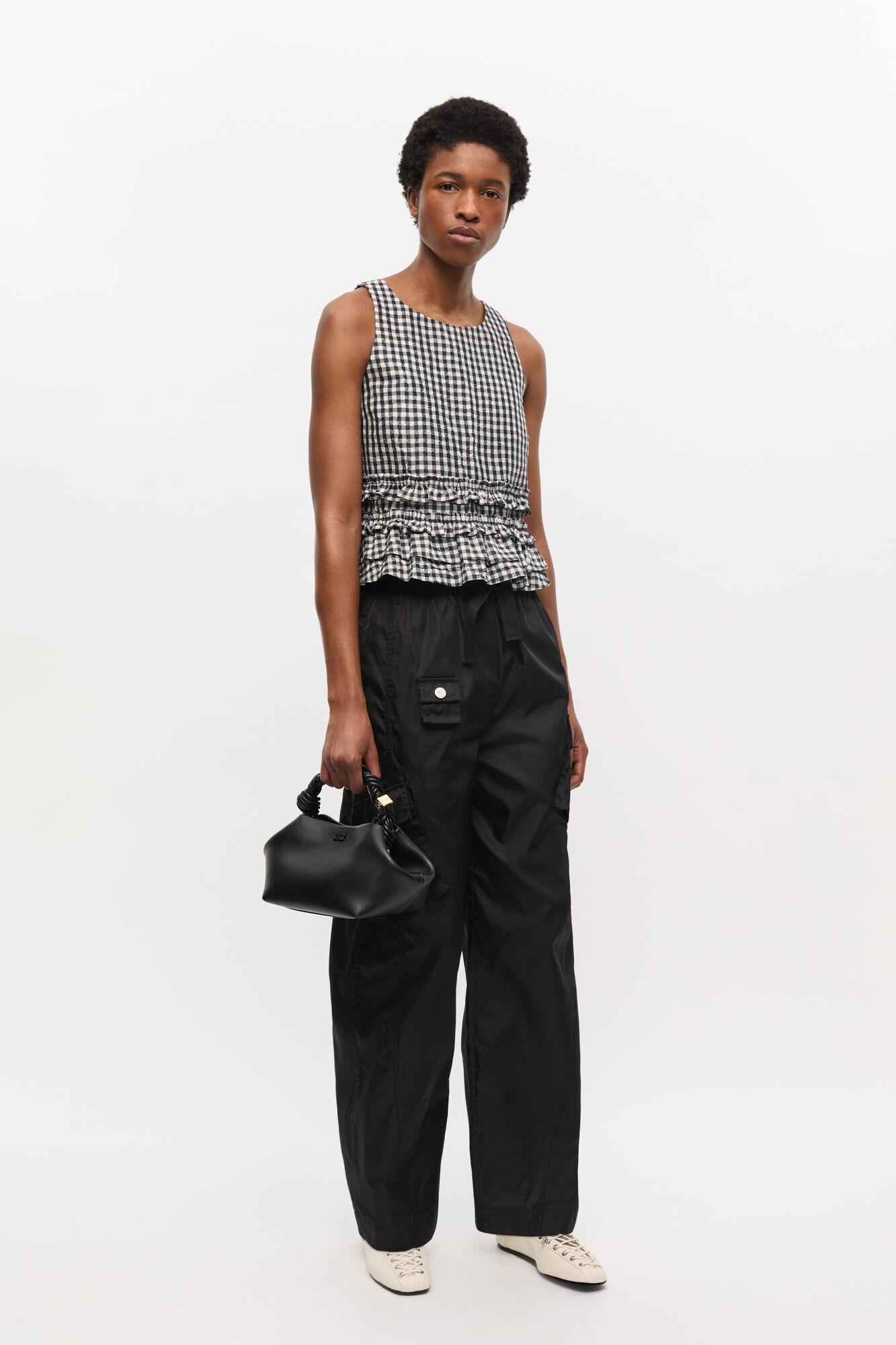 Crinkled Check Frill Top Product Image