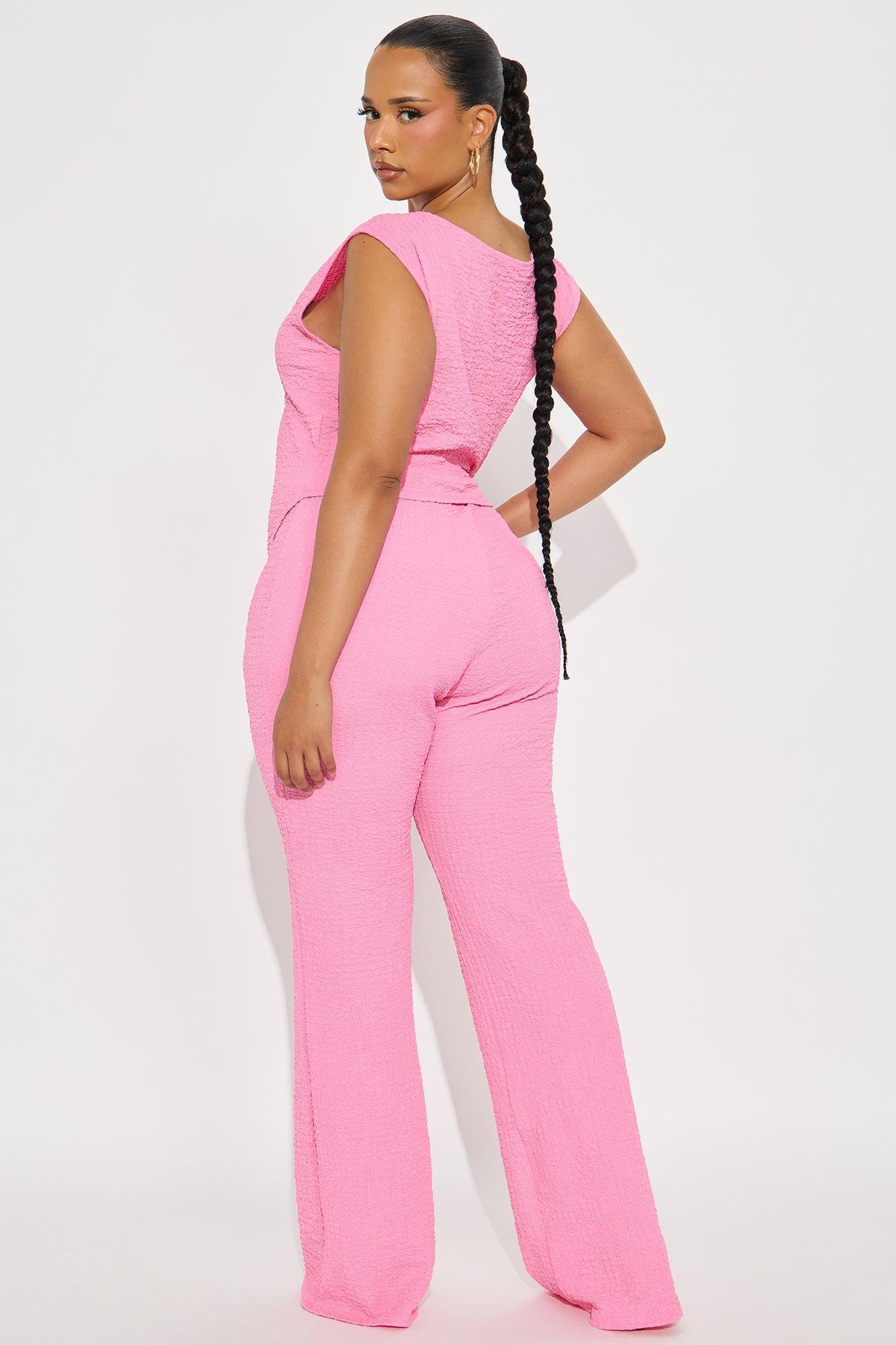 Kelly Asymmetrical Textured Pant Set - Pink Product Image