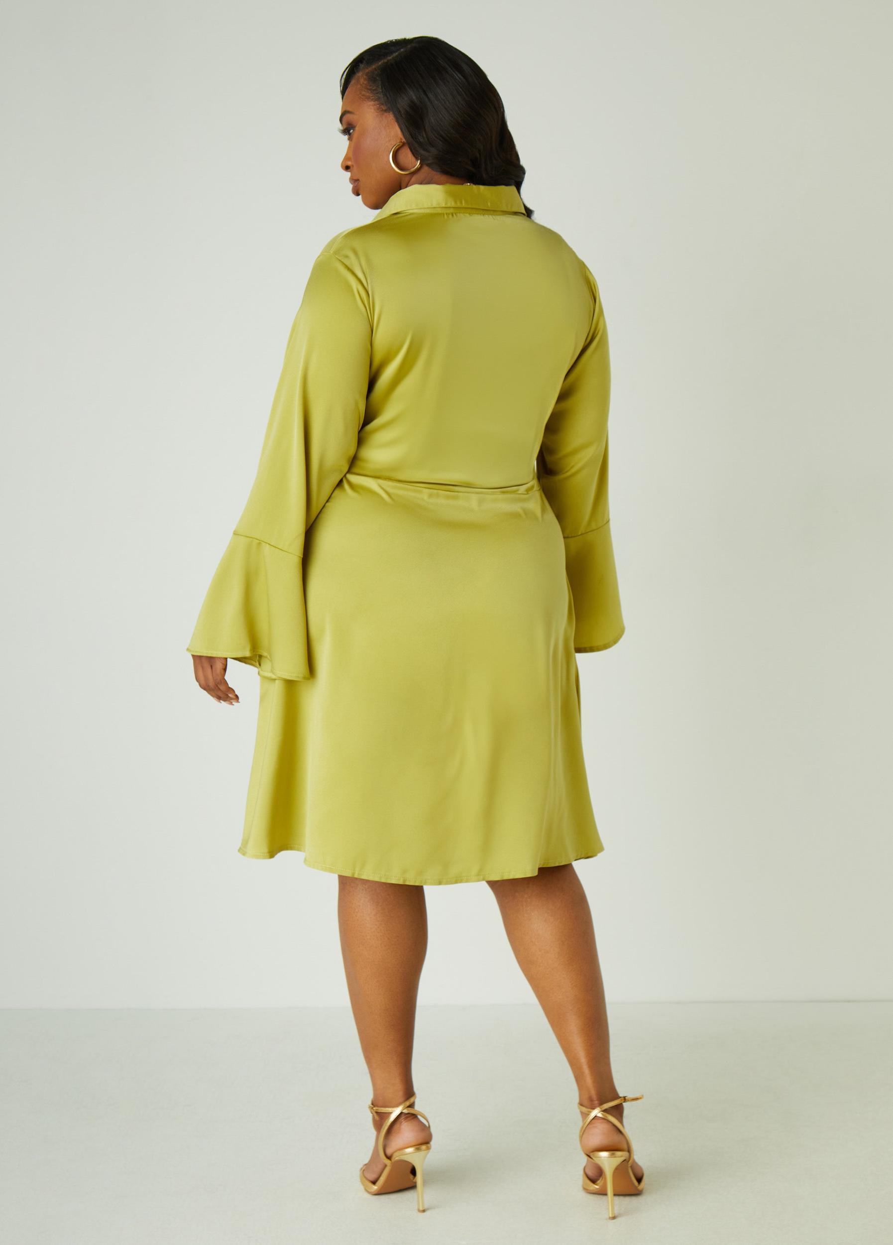 Ruched Satin Shirtdress Product Image