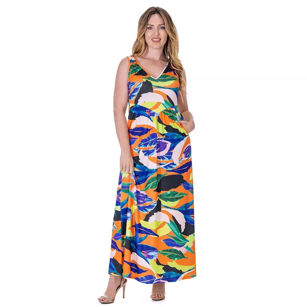 Women's 24Seven Comfort Apparel Paisley Sleeveless V Neck Maxi Dress With Pockets,  Product Image