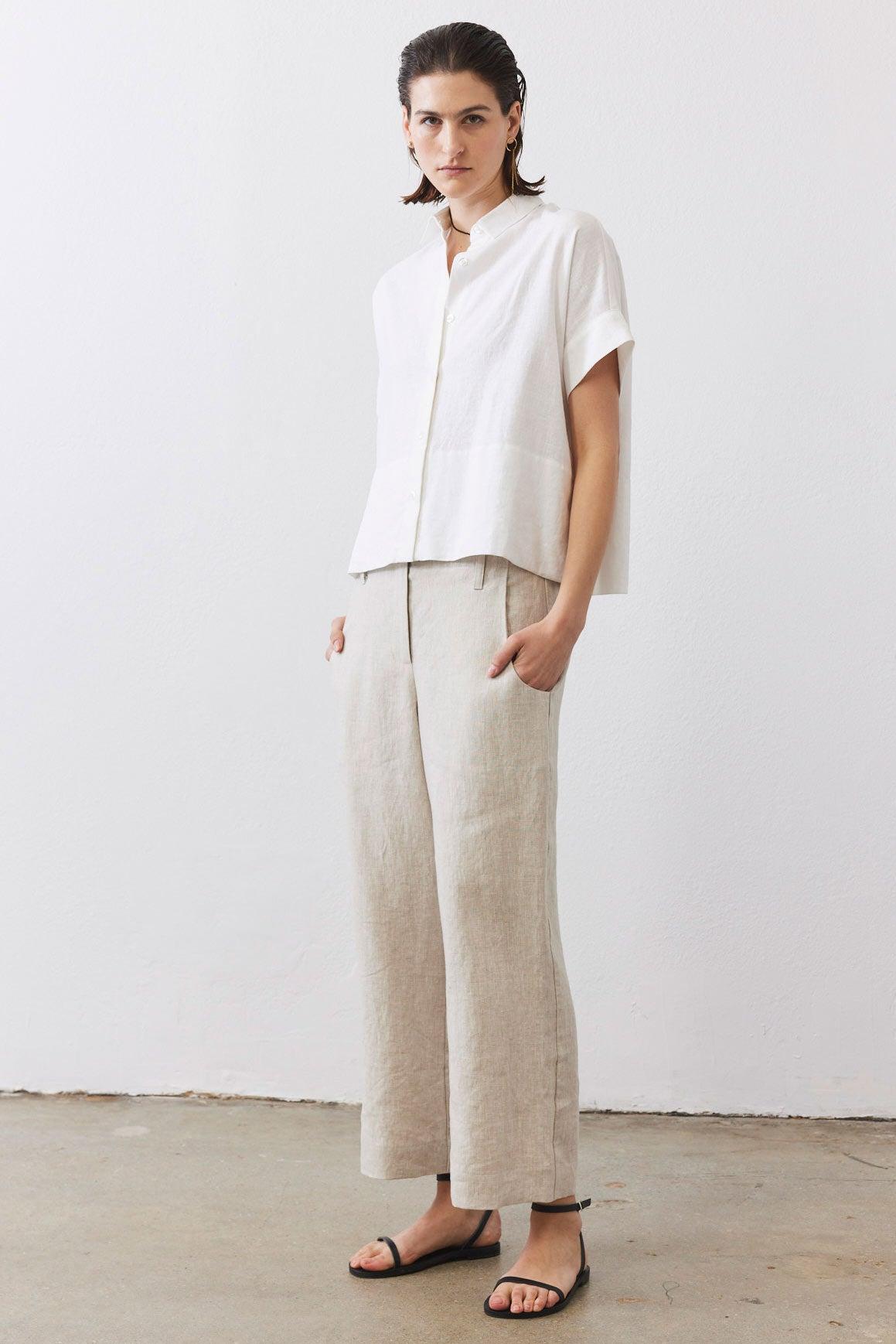 Boxy Linen Cropped Blouse Product Image