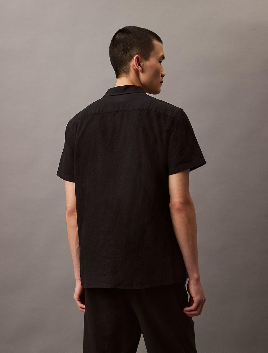 Linen Cotton Short Sleeve Classic Button-Down Shirt Product Image