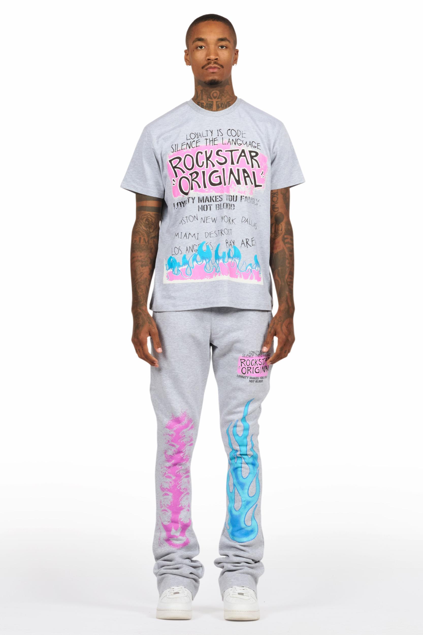 Beno Heather Grey T-Shirt/Stacked Flare Track Set Male Product Image