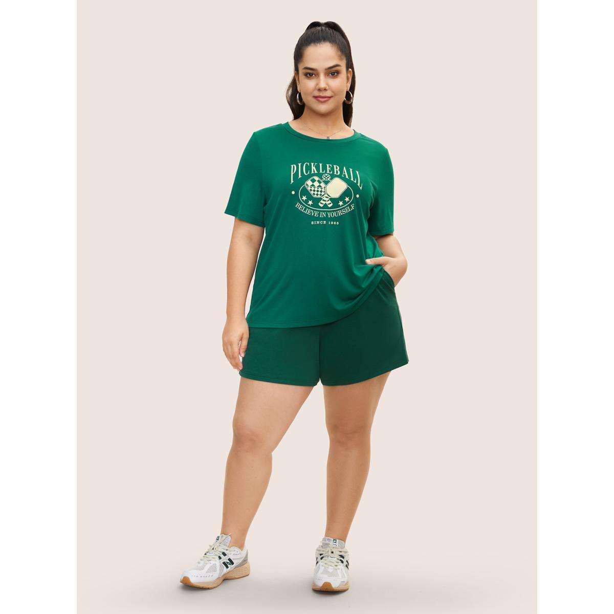 Plus Size Letter Print Crew Neck T-shirt Truegreen Women Casual Contrast Art&design Round Neck Everyday T-shirts BloomChic 10/M Product Image
