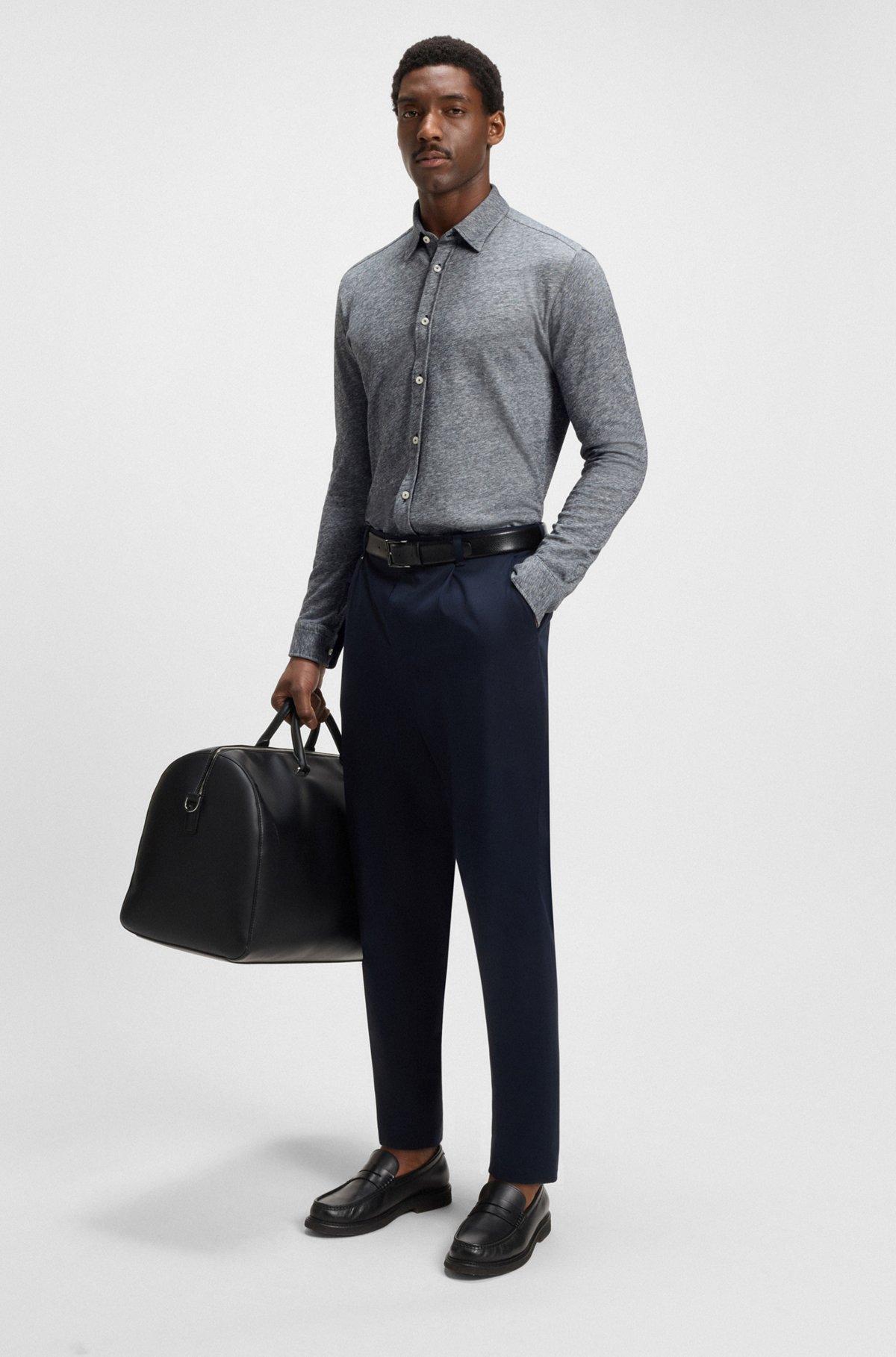 Slim-fit shirt in slub cotton-linen jersey Product Image