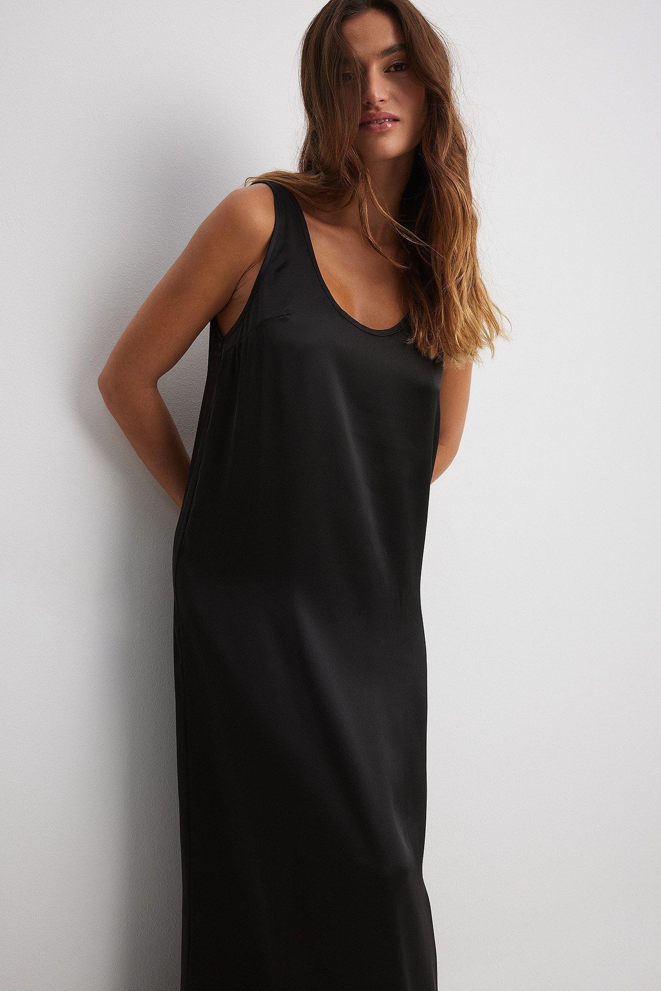 Satin U-Neck Maxi Dress Product Image