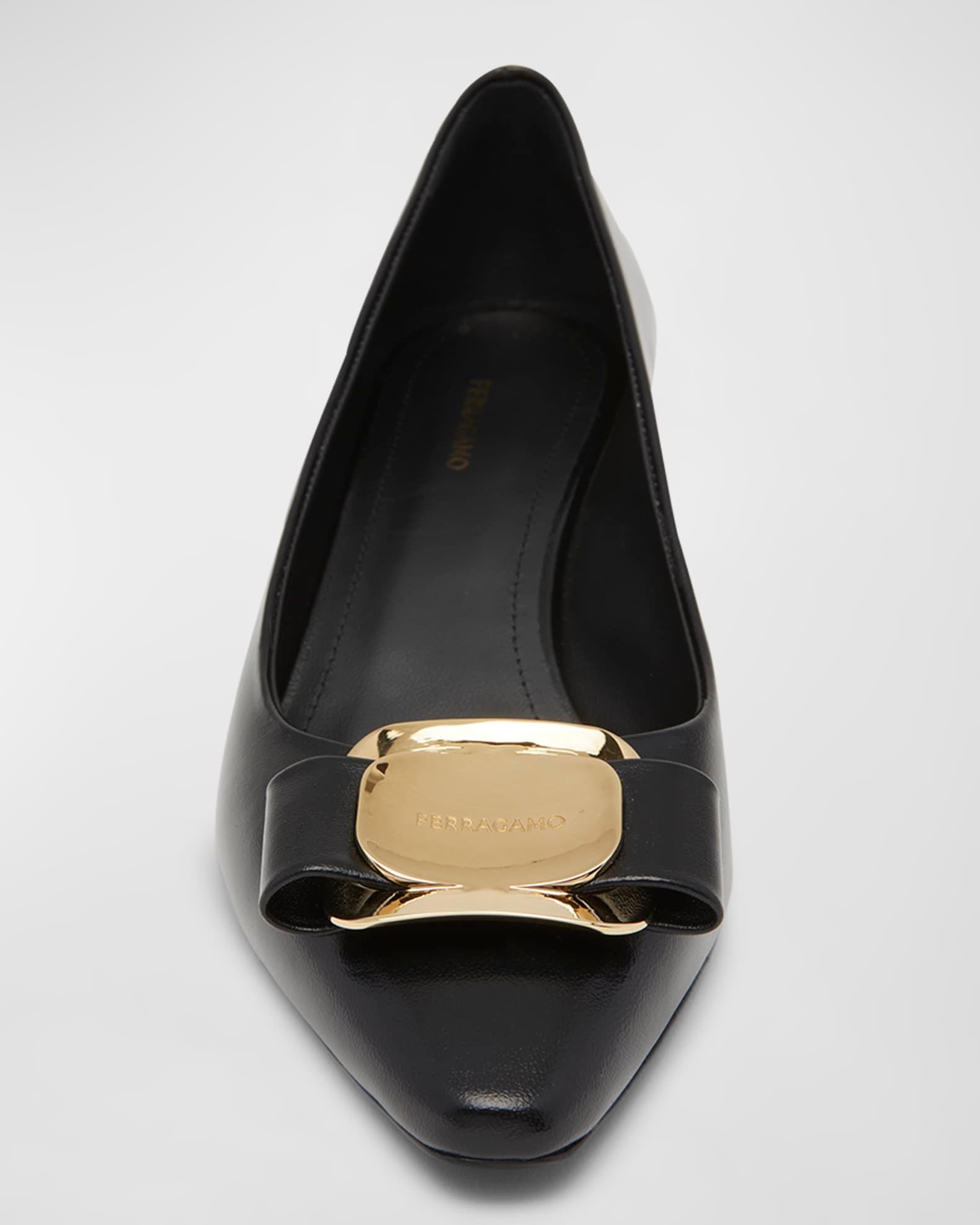 Zelma Leather Bow Kitten-Heel Pumps Product Image