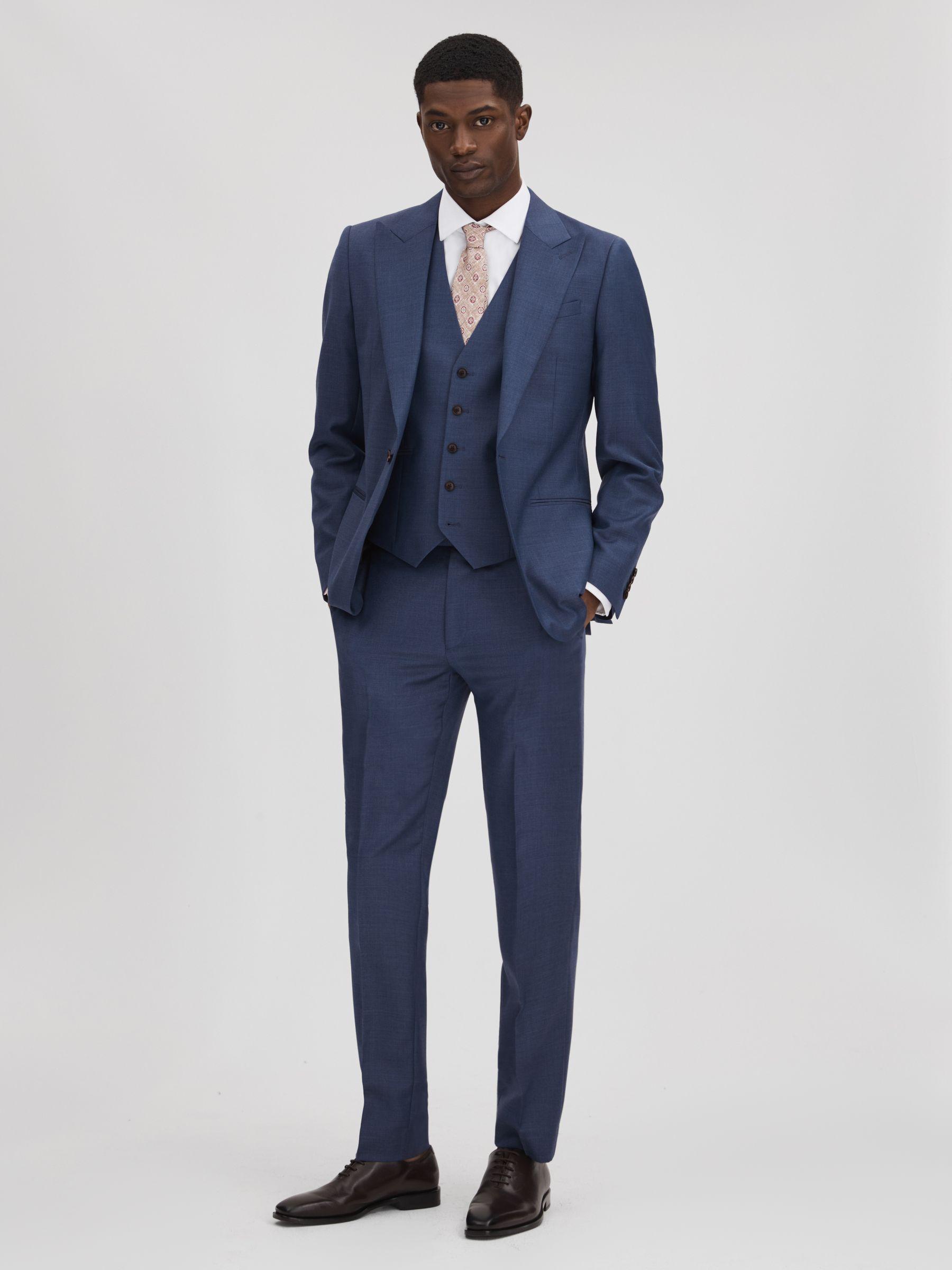 Slim Fit Wool Single Breasted Blazer in Bright Blue Product Image