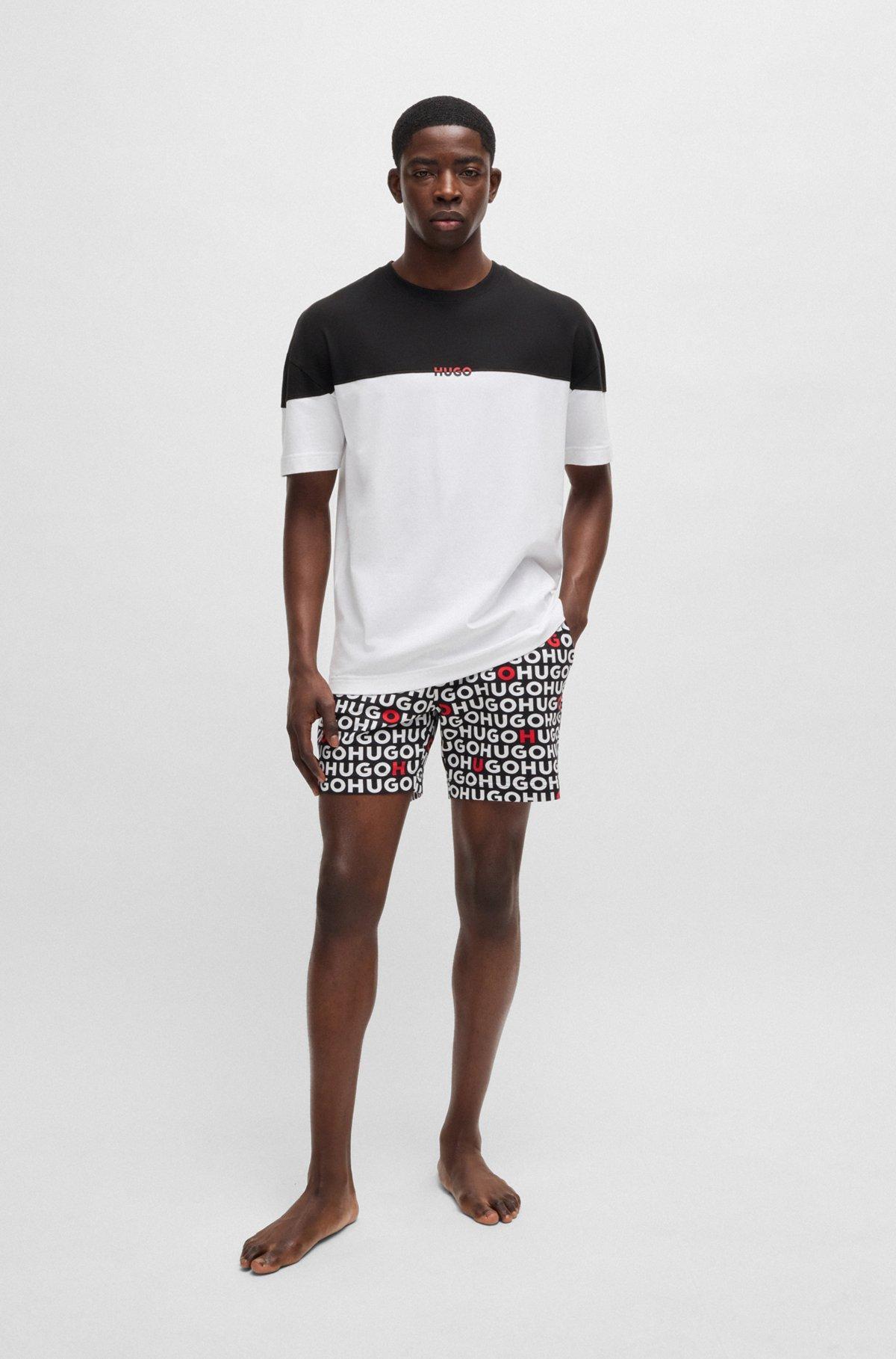 Stretch-cotton pajama T-shirt with color-blocking Product Image