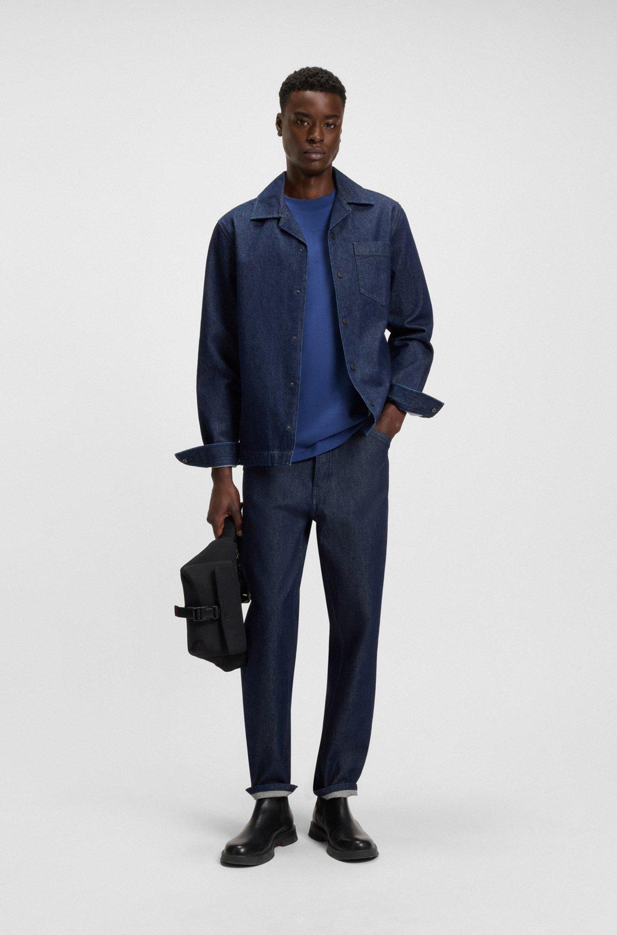 HUGO - Relaxed-fit T-shirt in cotton with logo print - Blue Product Image