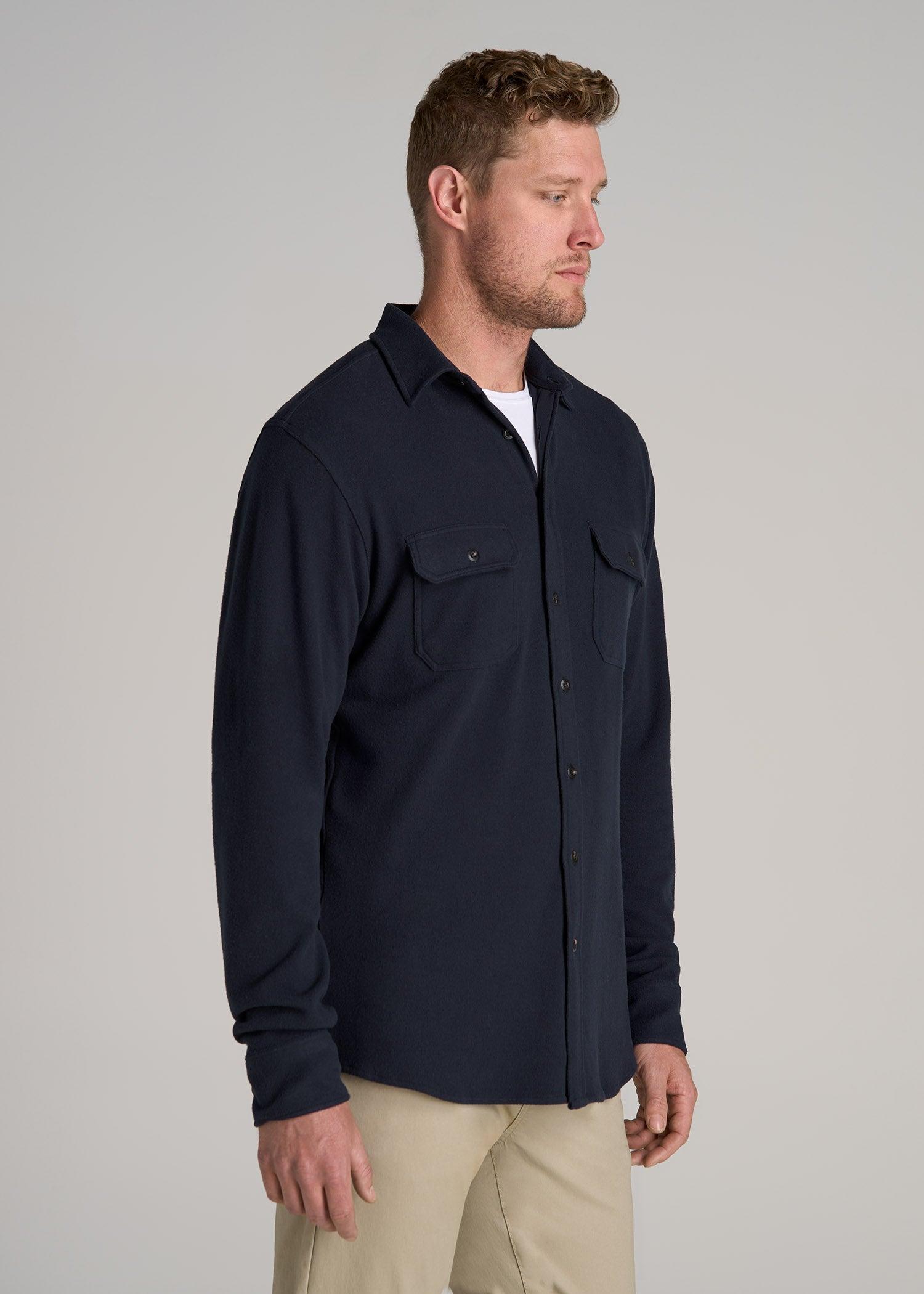 Stretch Flannel Button Shirt for Tall Men in True Navy Male Product Image