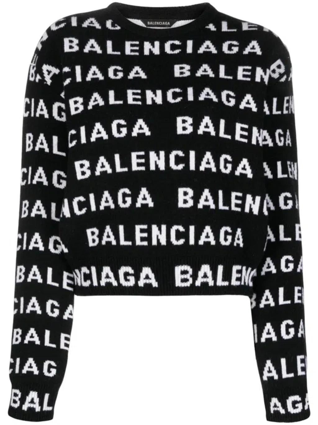 BALENCIAGA Intarsia-knit Logo-print Knit Jumper In Black Product Image