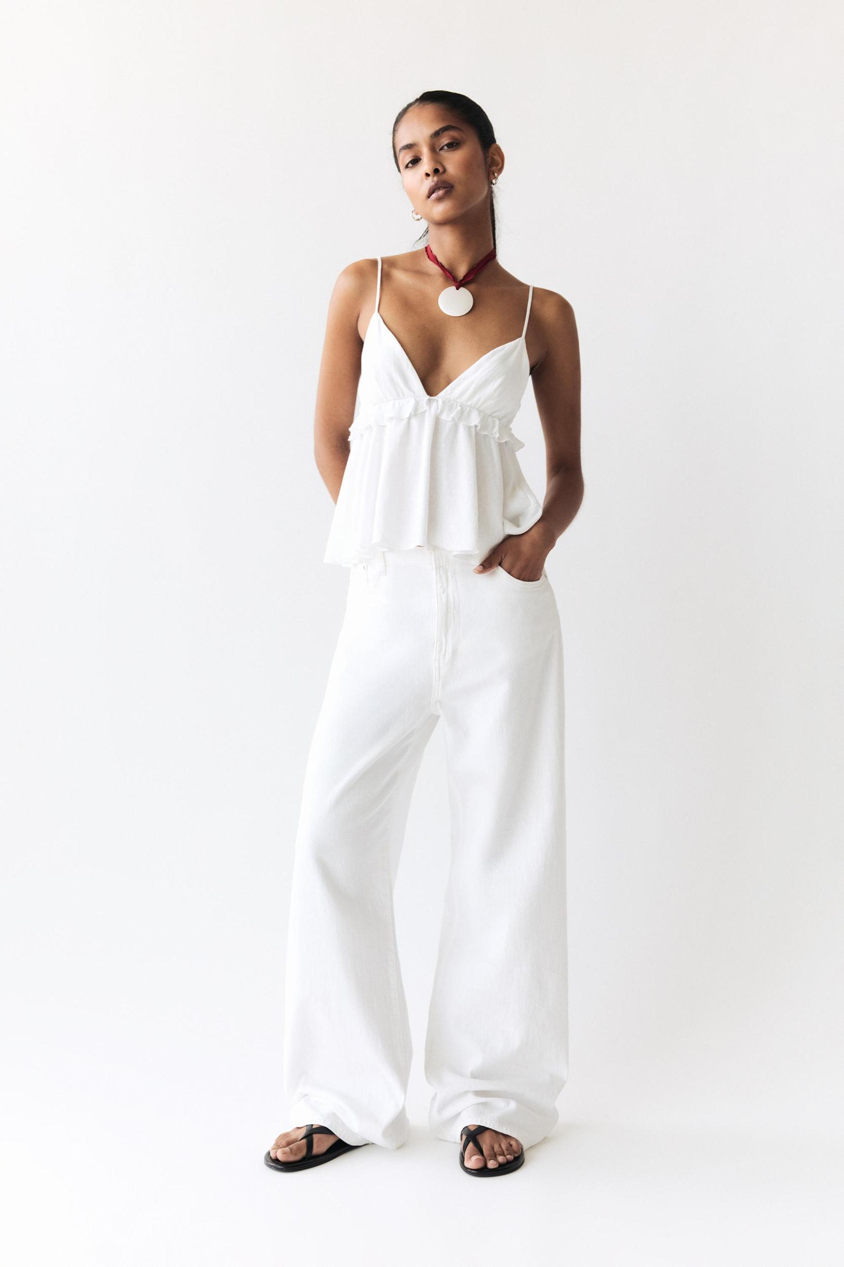 Ruffled linen blend top Product Image