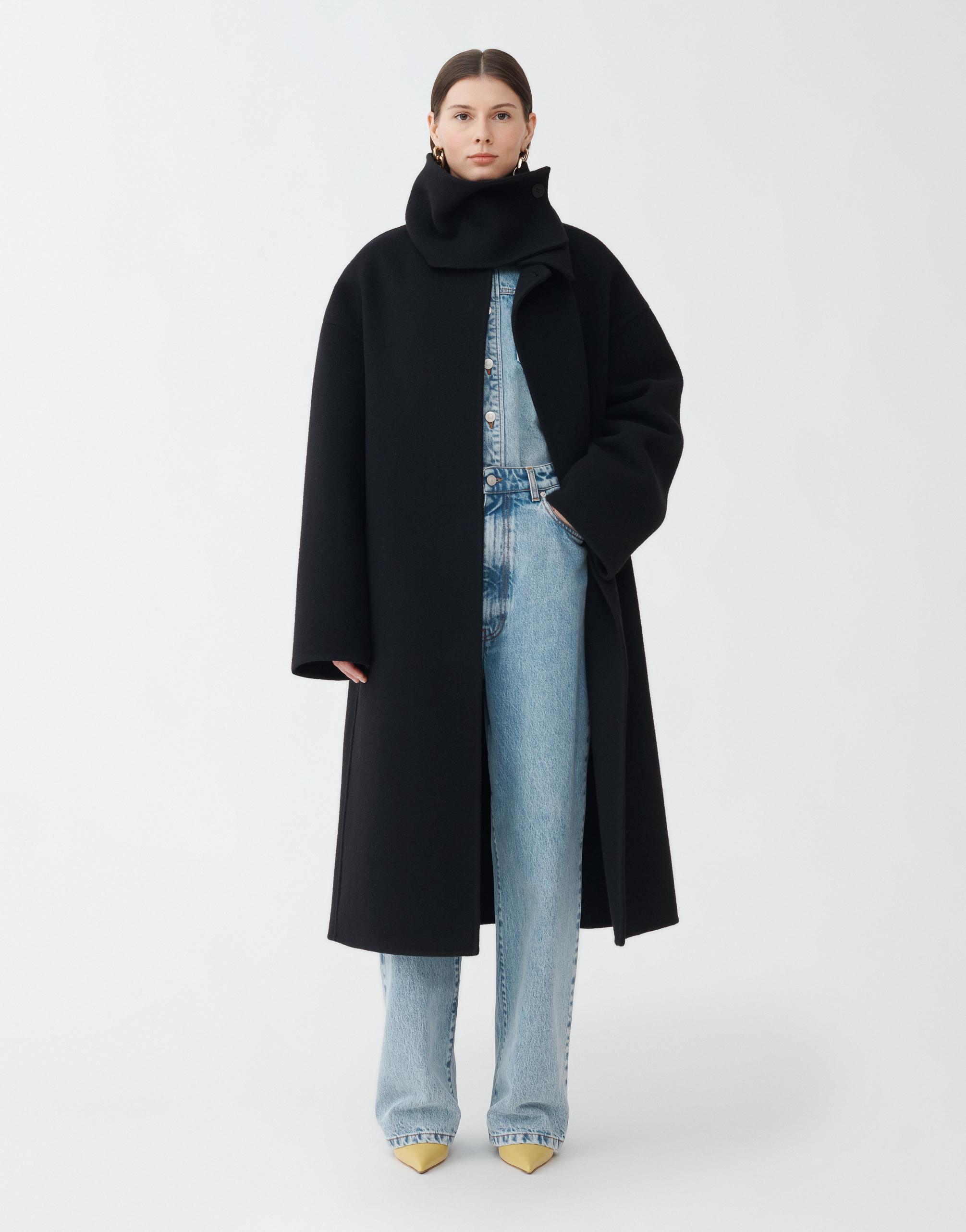 FABIANA FILIPPI Boiled Wool Long Topcoat With Maxi Collar In Black Product Image