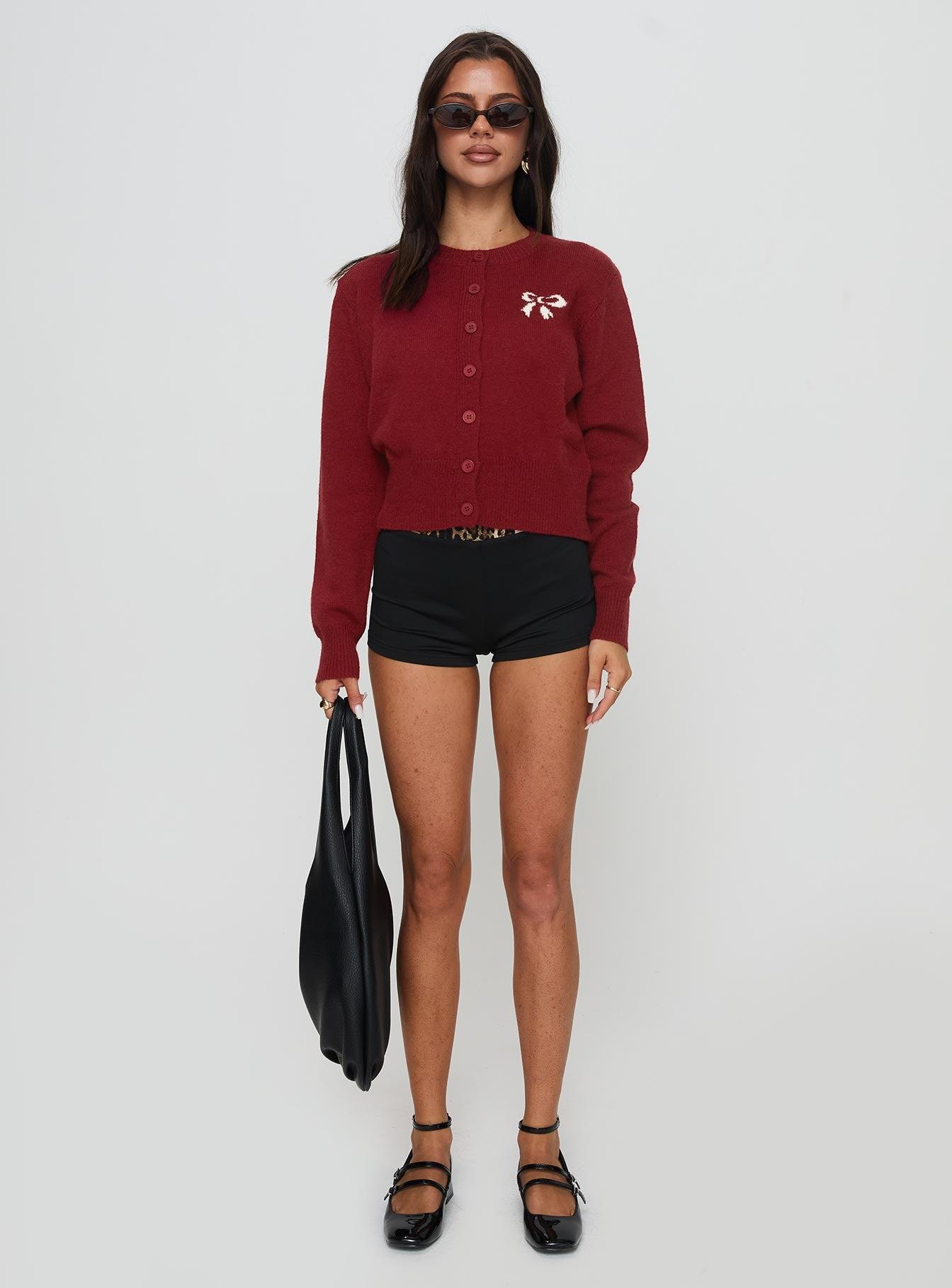 With A Bow Cardigan Red Product Image