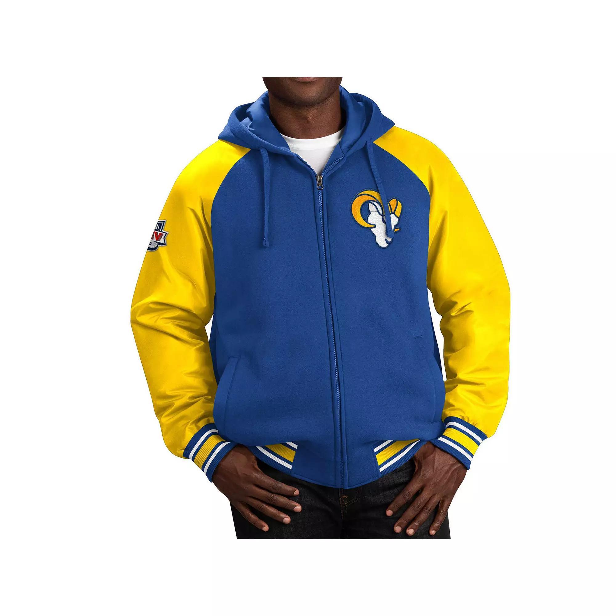 Men's G-III Sports by Carl Banks Royal Los Angeles Rams Defender Raglan Full-Zip Hoodie Varsity Jacket, Size: Small, Blue Product Image