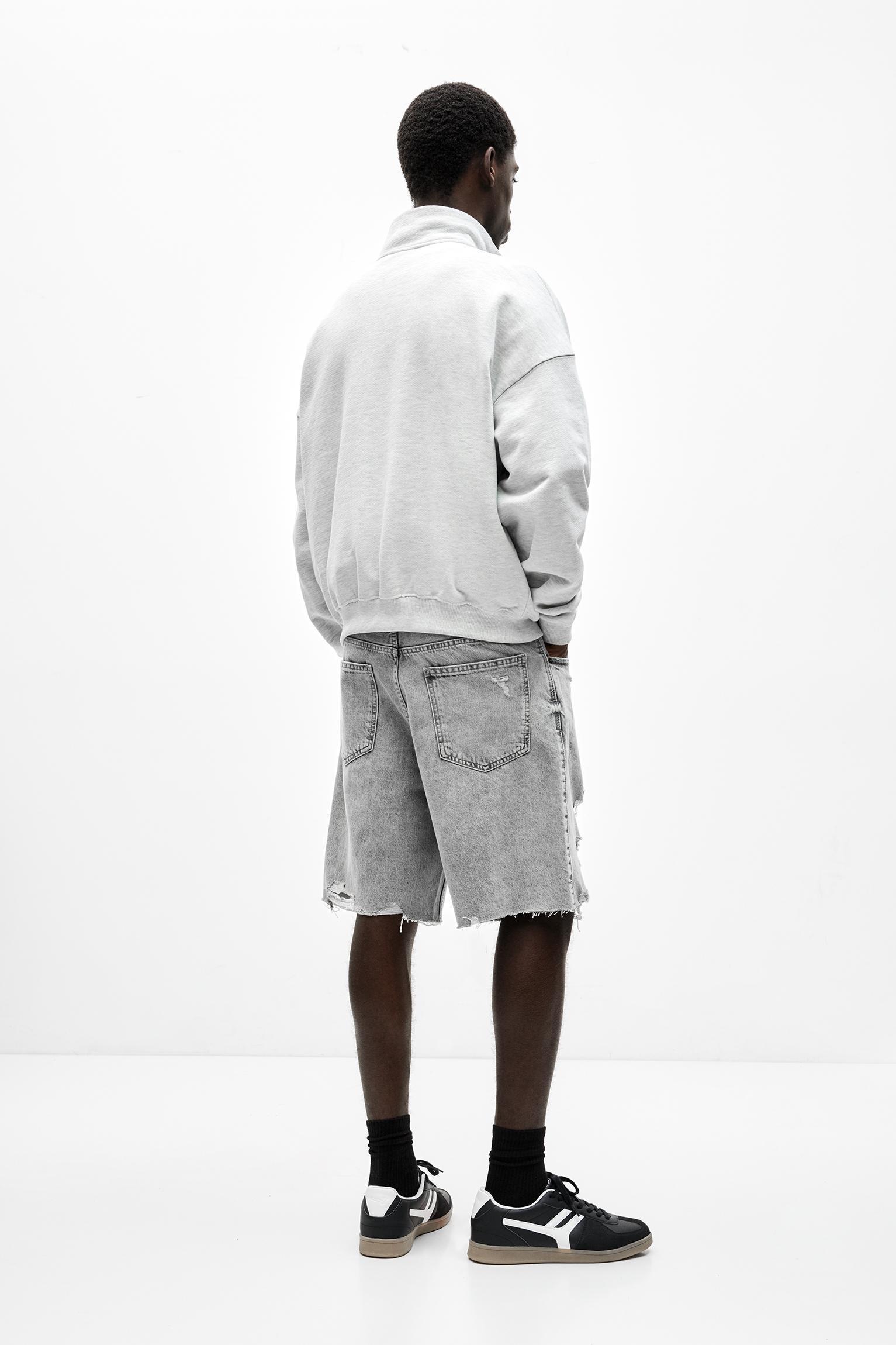 Ripped straight fit denim Bermuda shorts Product Image