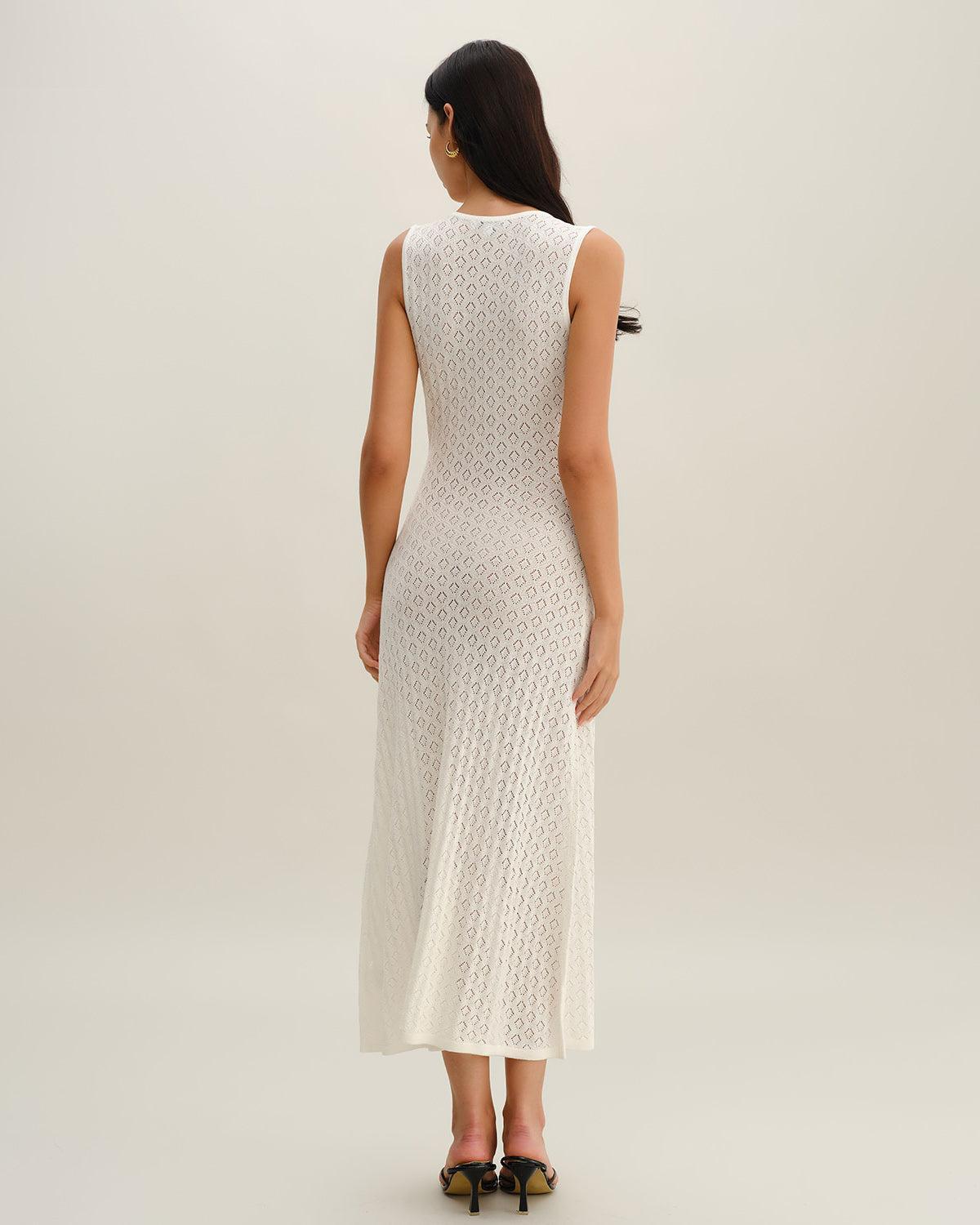 Beige Sleeveless Pleated Midi Dress Product Image