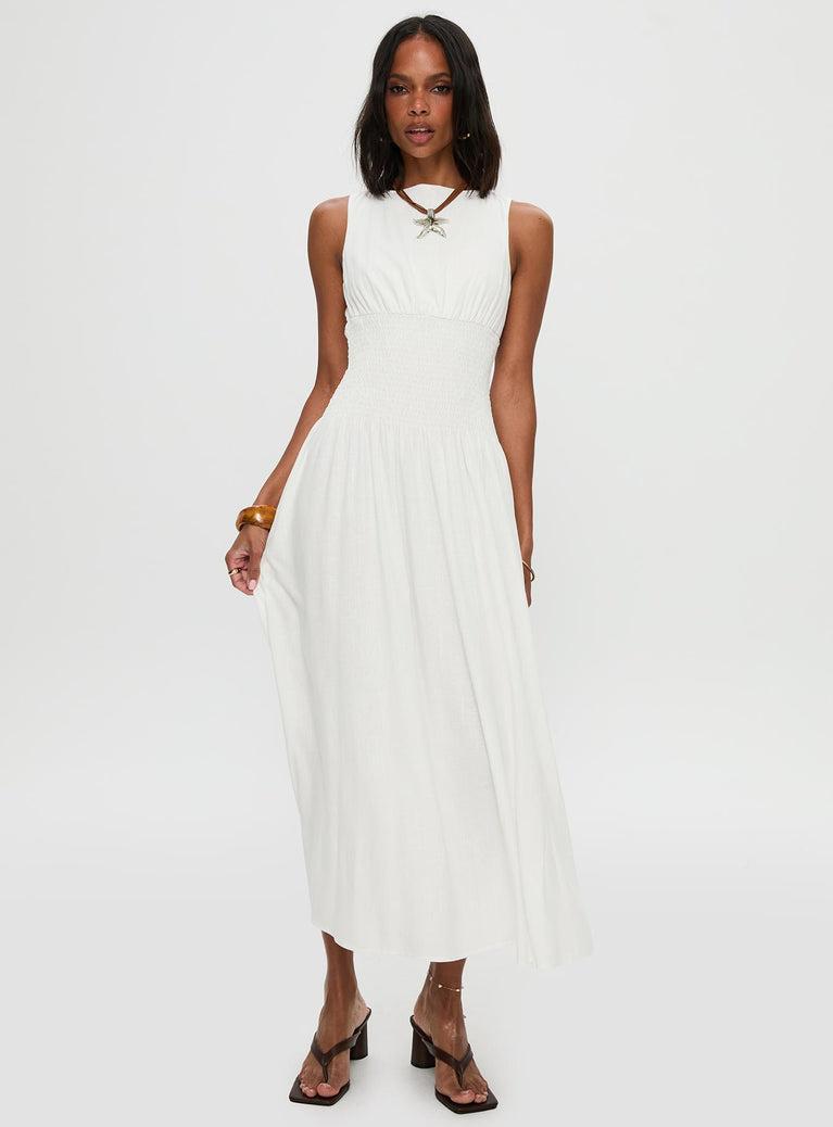 Lilienne Shirred Maxi Dress White Product Image
