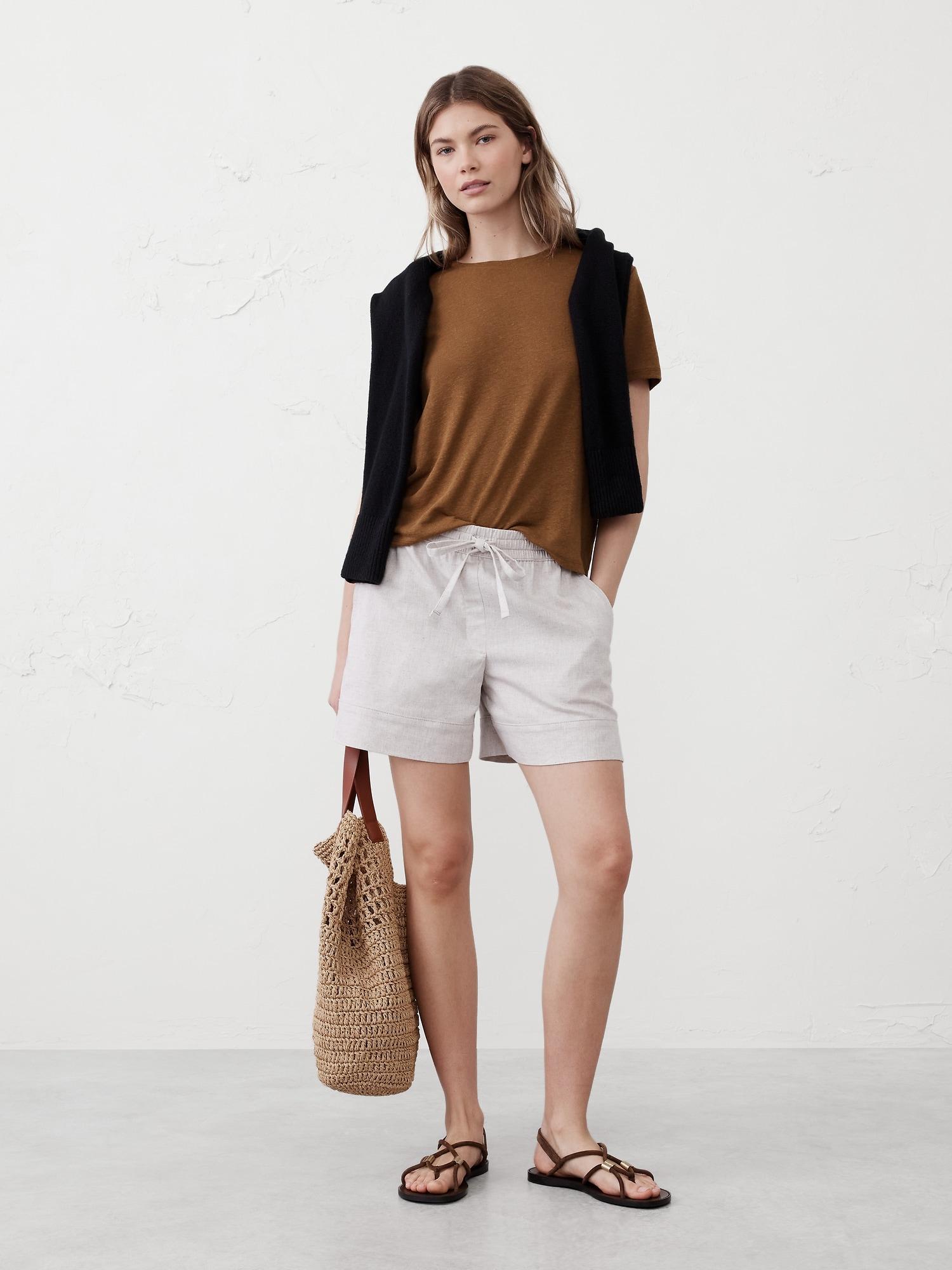 Linen-Blend Crew-Neck Top Product Image