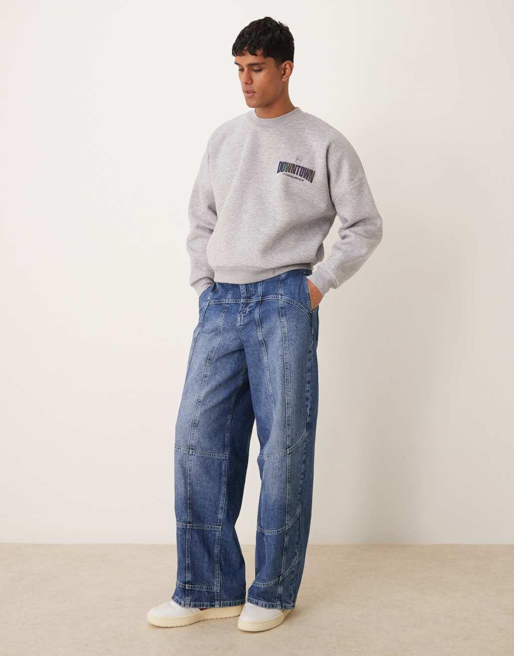 ASOS DESIGN oversized dropped shoulder sweatshirt with reflective print in beige Product Image