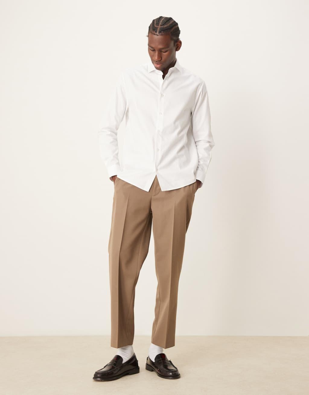 ASOS DESIGN regular textured formal shirt in white Product Image