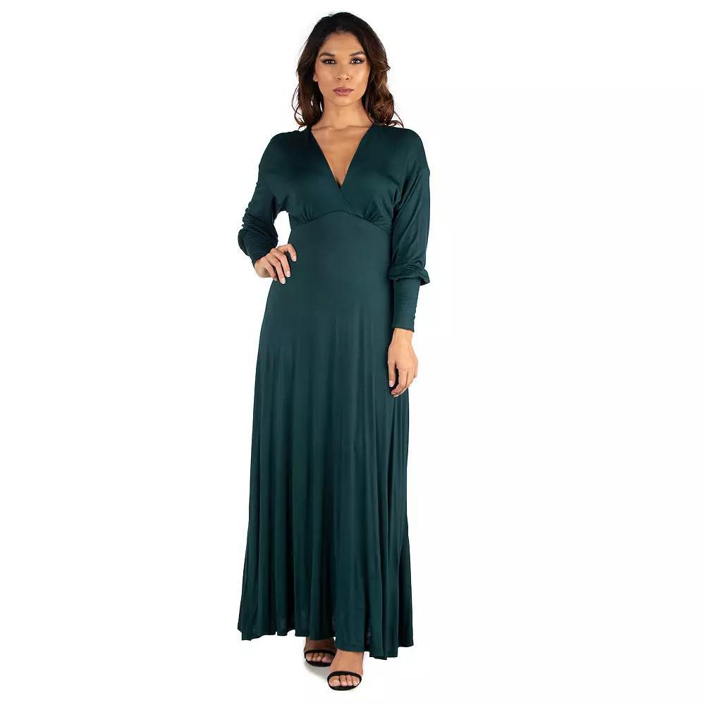 Women's 24seven Comfort Apparel V-Neck Long Sleeve Flared Maxi Dress,  Product Image