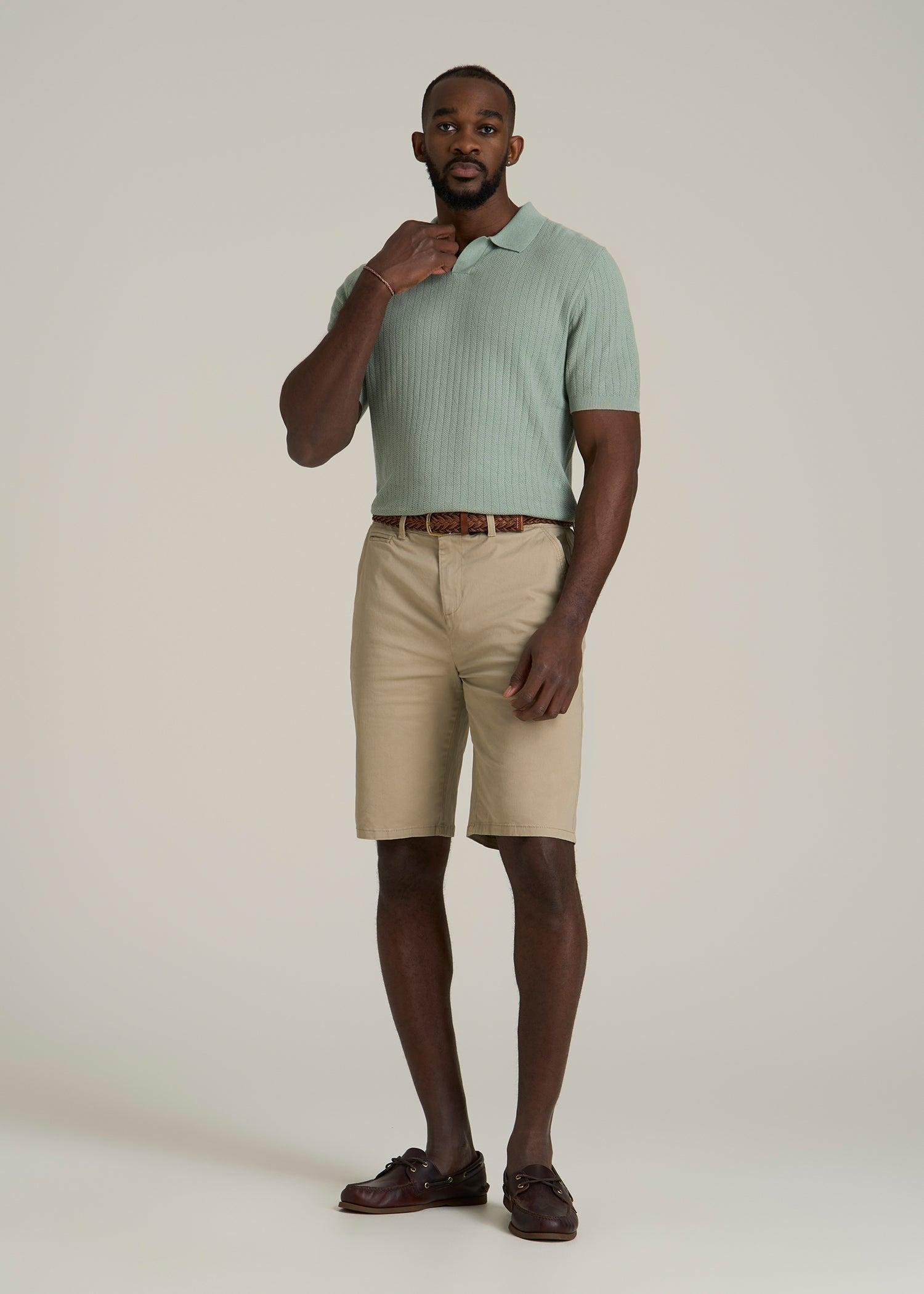 Linen Blend Ribbed Knit Polo Shirt for Tall Men in Seagrass Product Image