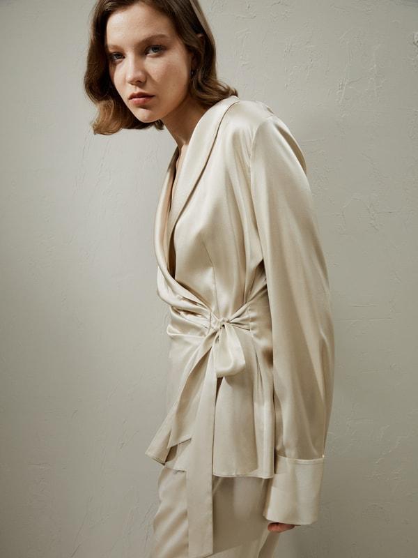 Silk Wrap Tie Waist Blazer Product Image