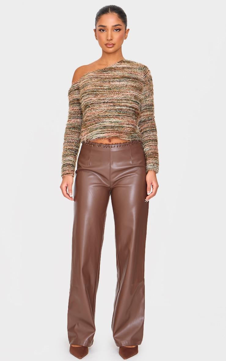 Petite Khaki Textured Stripe Asymmetric Top Product Image