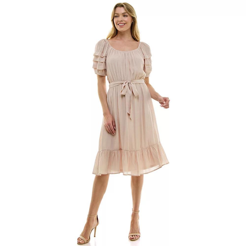 Women's Luxology Pleated Sleeve Belted Midi Dress,  Product Image