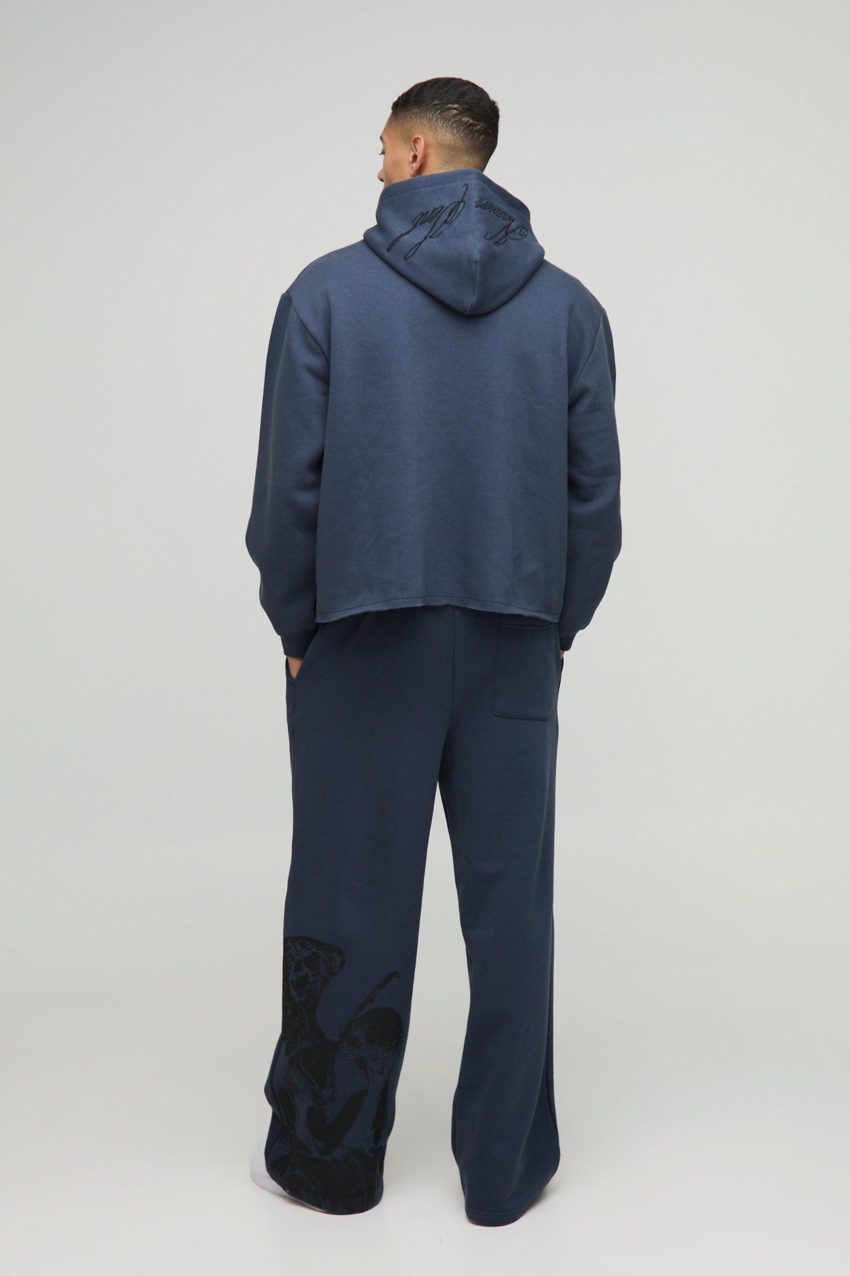 Oversized Boxy Zip Through Renaissance Graphic Hoodie | boohooMAN USA Product Image