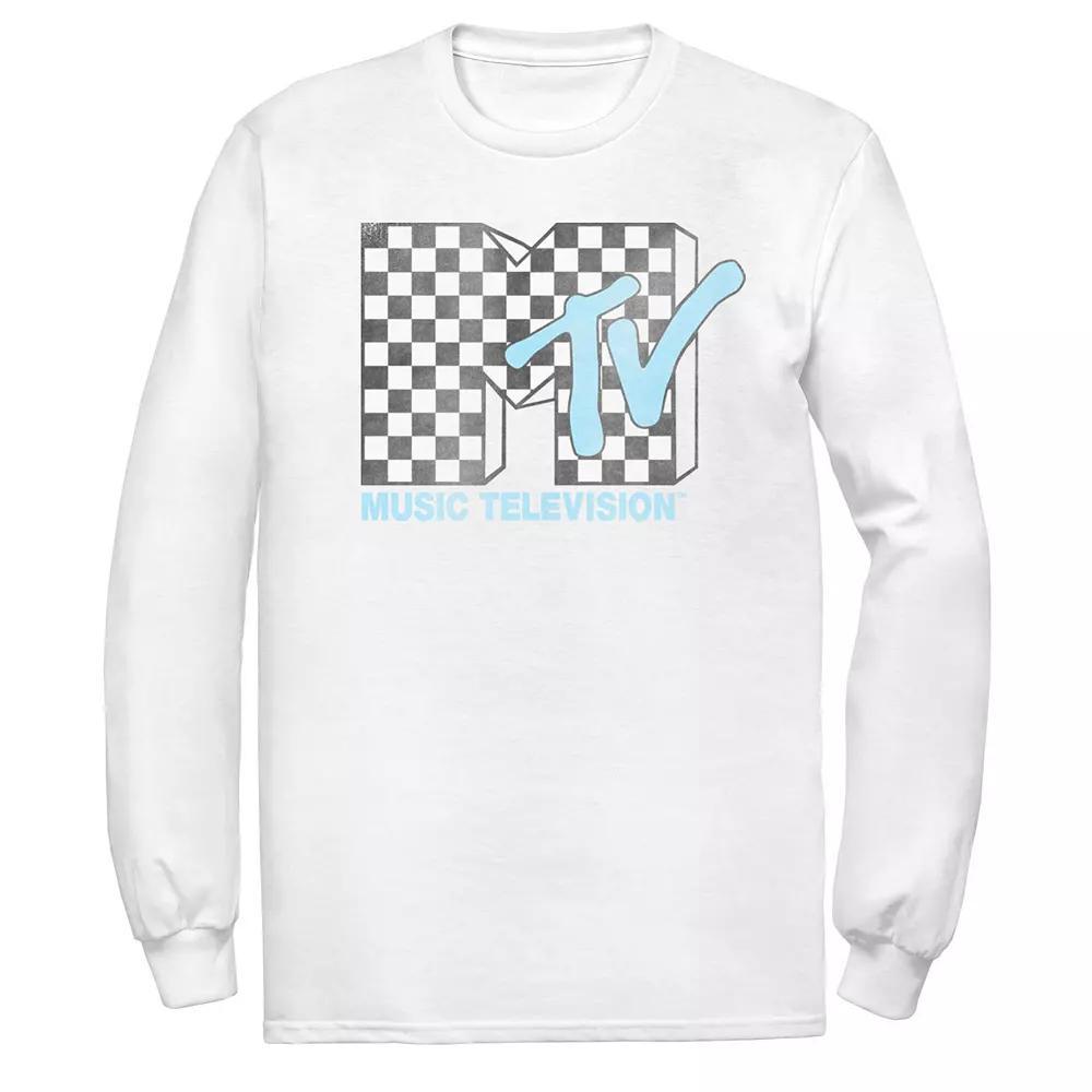 Men's MTV Logo Black And White Checkered Blue TV Tee,  Product Image