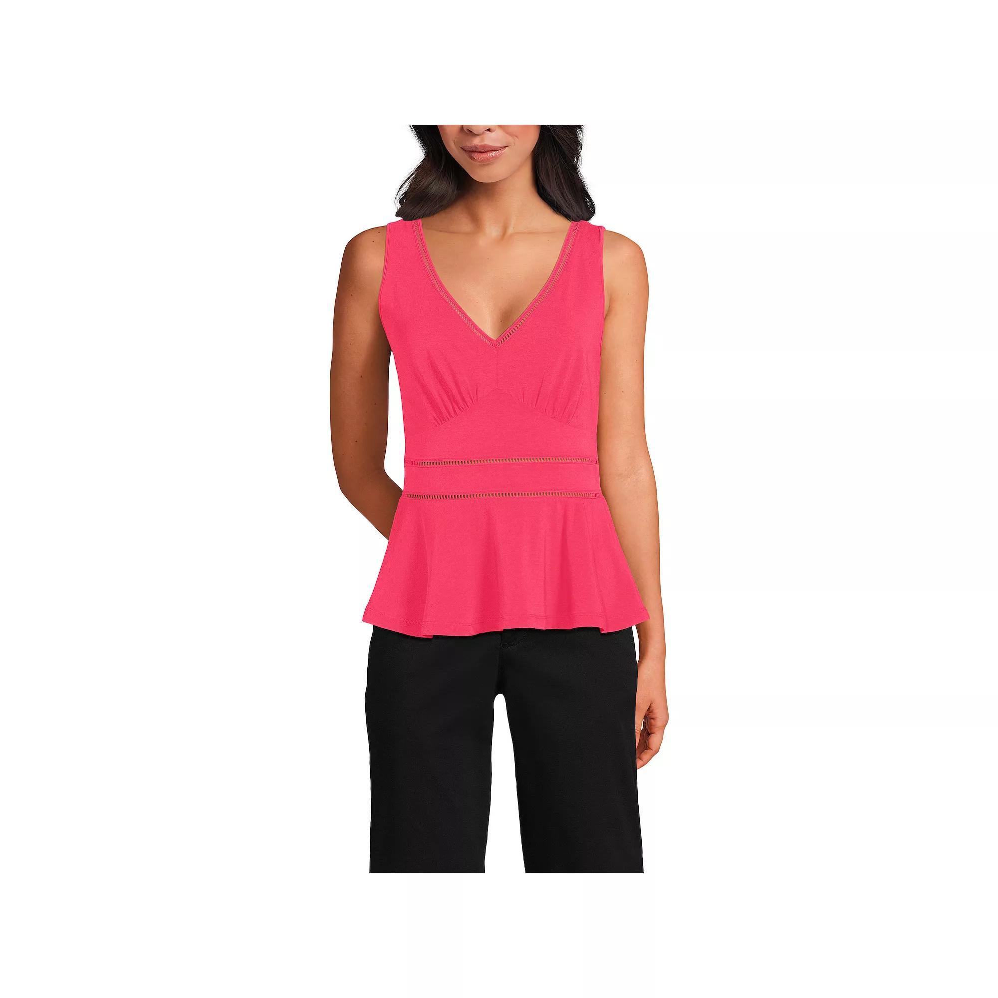 Women's Lands' End Lightweight Jersey Peplum V-Neck Tank Top,  Product Image