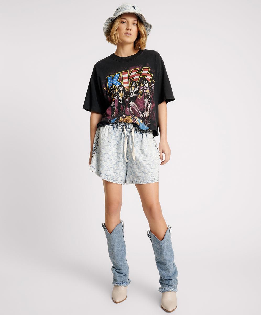 CHECKMATE STUDDED DENIM BOXER SHORTS Product Image