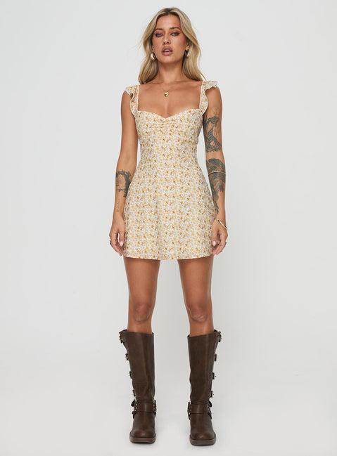 Landon Mini Dress Yellow Floral Product Image