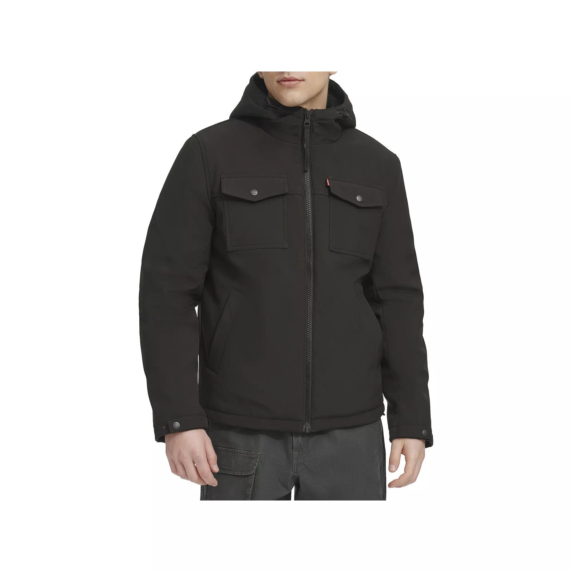 Men's Levi's® Soft Shell Sherpa Lined Hooded Storm Coat, Size: Small, Black Product Image