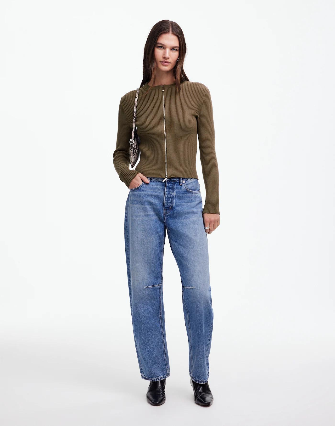 Zip-Front Ribbed Cardigan Product Image