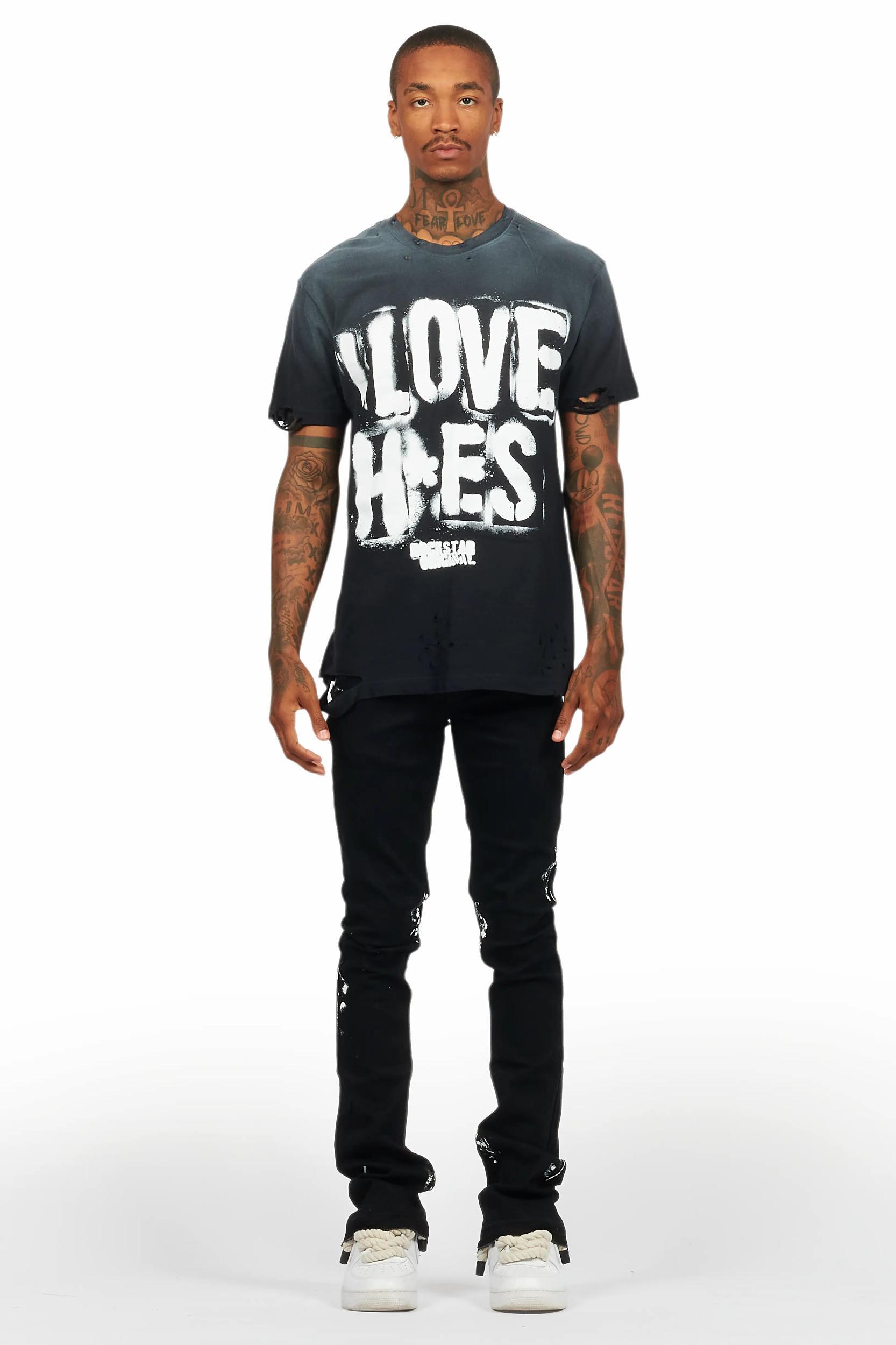 Banyan Black Graphic T-Shirt/Dag Stacked Flare Jean Set Male Product Image