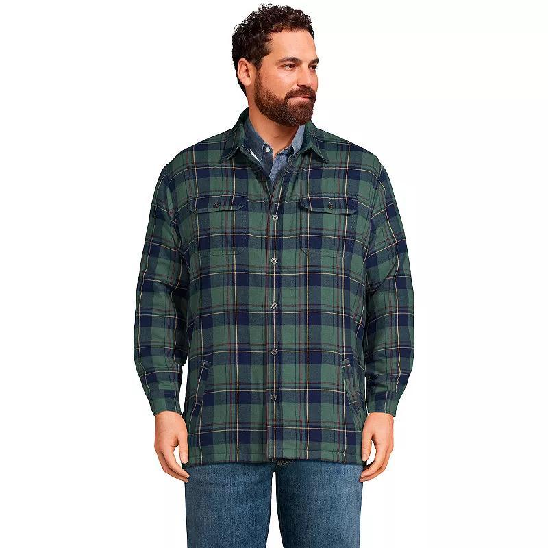 Big & Tall Lands End Flannel Sherpa-Lined Shirt Jacket, Mens Product Image