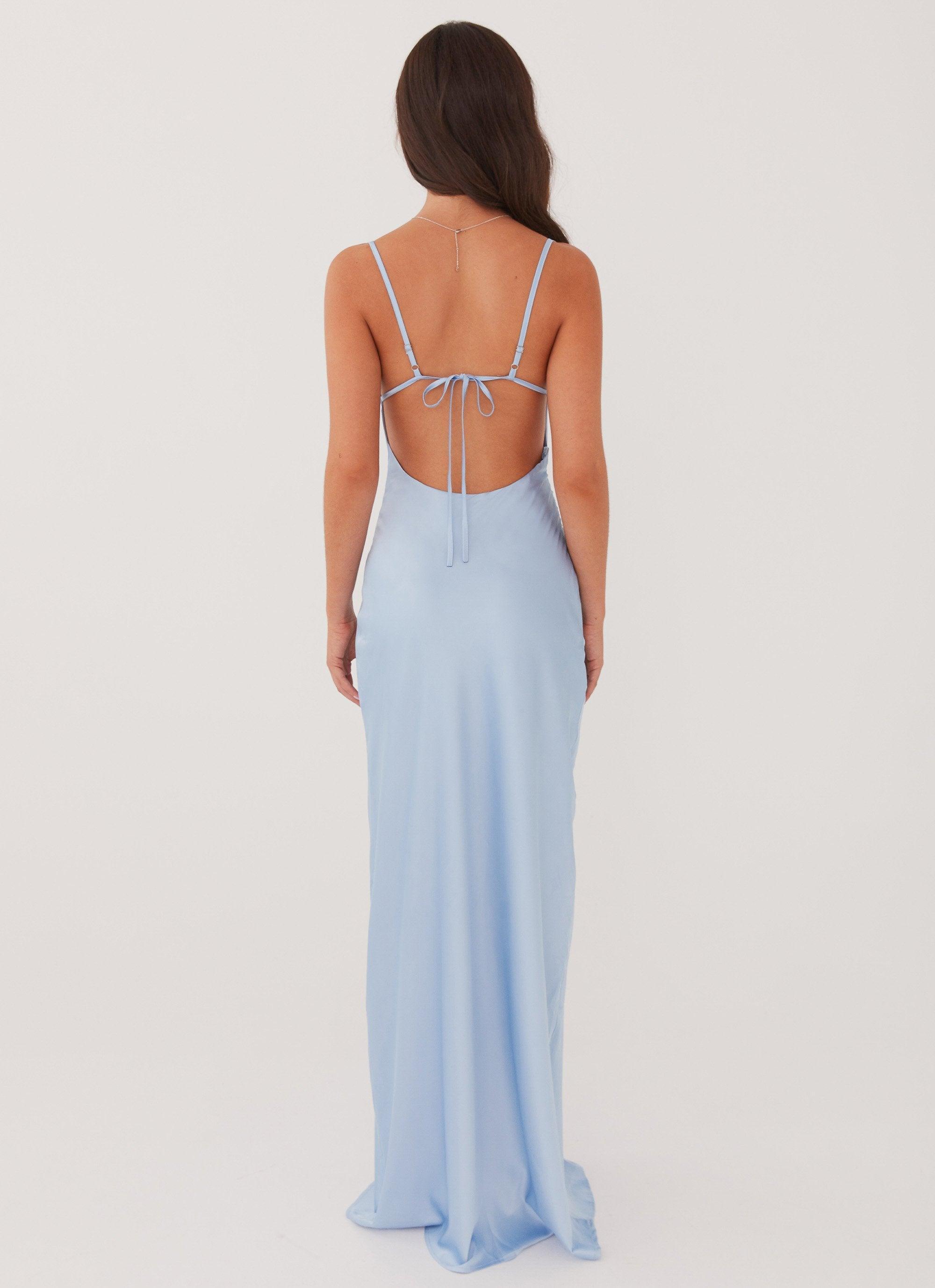 Coastal Escape Satin Maxi Dress - Ice Blue Product Image