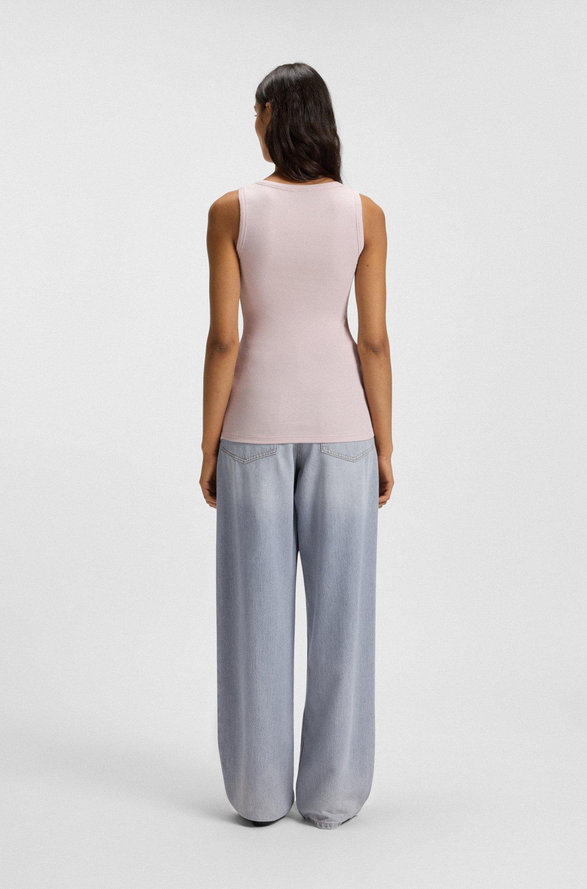 BOSS - Stretch-cotton slim-fit top with ribbed structure - Light Purple Product Image