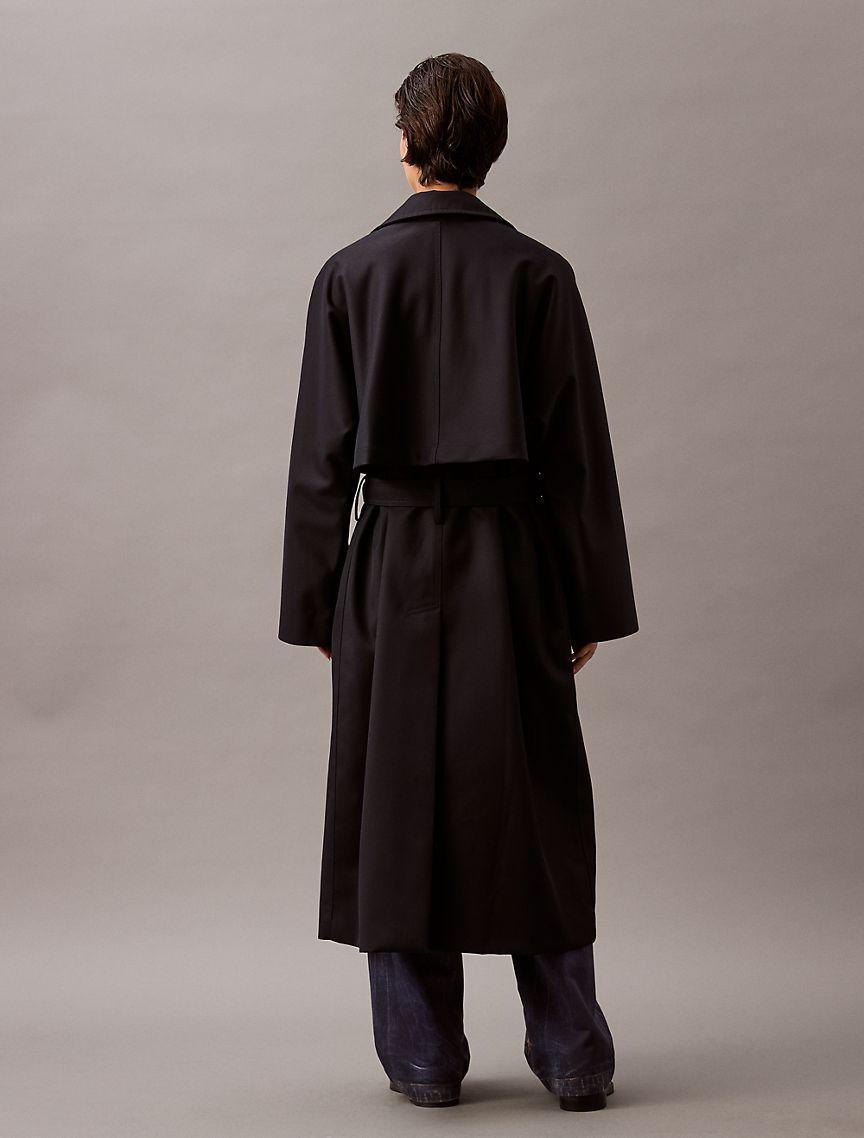 Long Wool Twill Blend Trench Coat Product Image