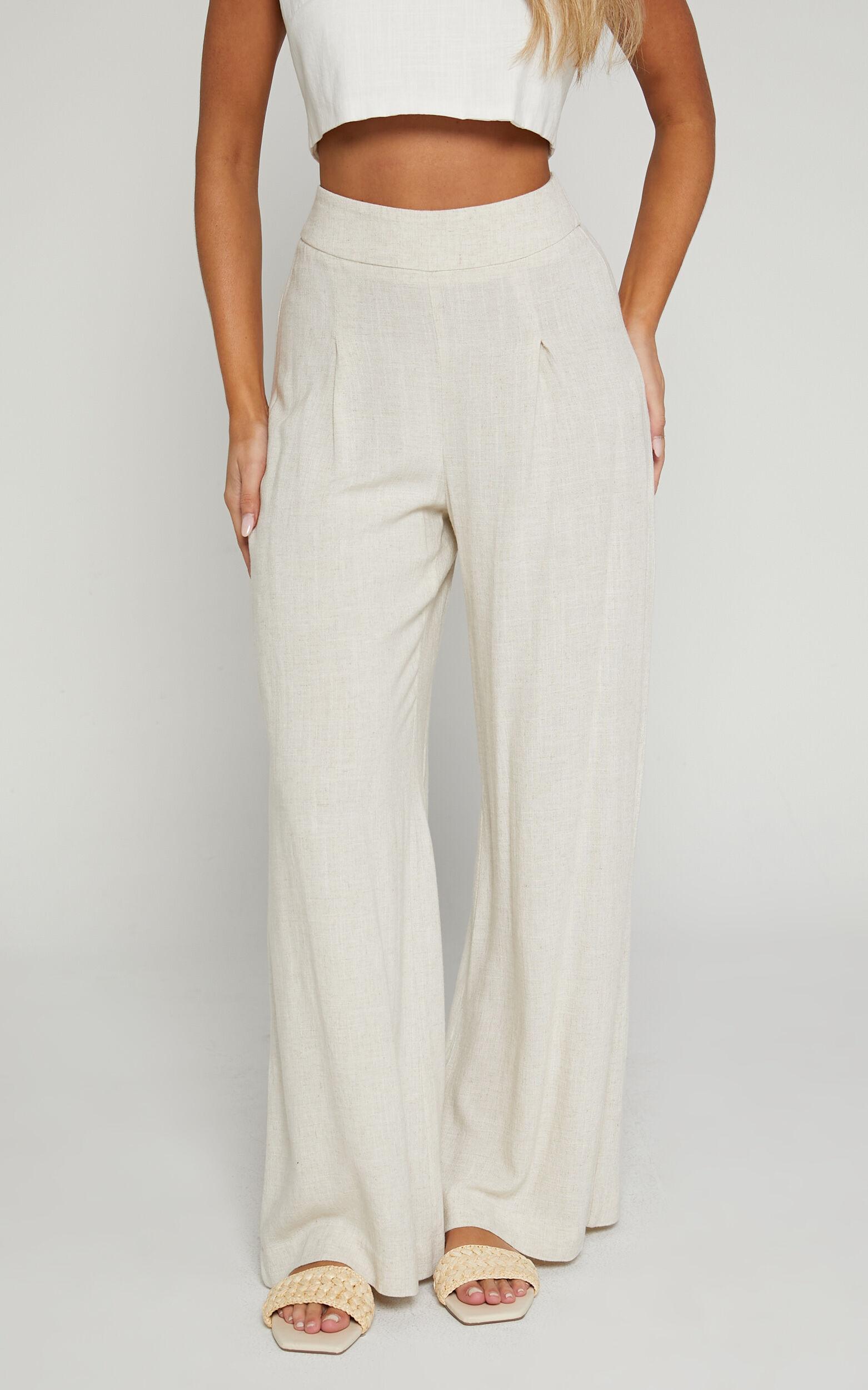 Alina Pants - Linen High Waisted Wide Leg Relaxed Pants in Natural Product Image