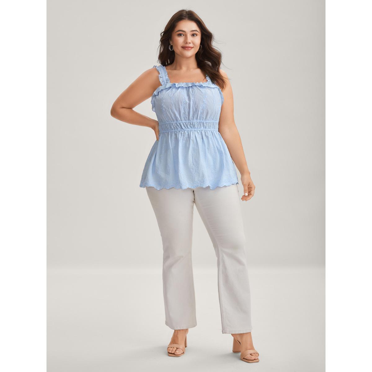 Plus Size Cotton Floral Textured Ruffled Tank Top Women LightBlue Texture Non Elegant Tank Tops Camis BloomChic 14-16/1X Product Image